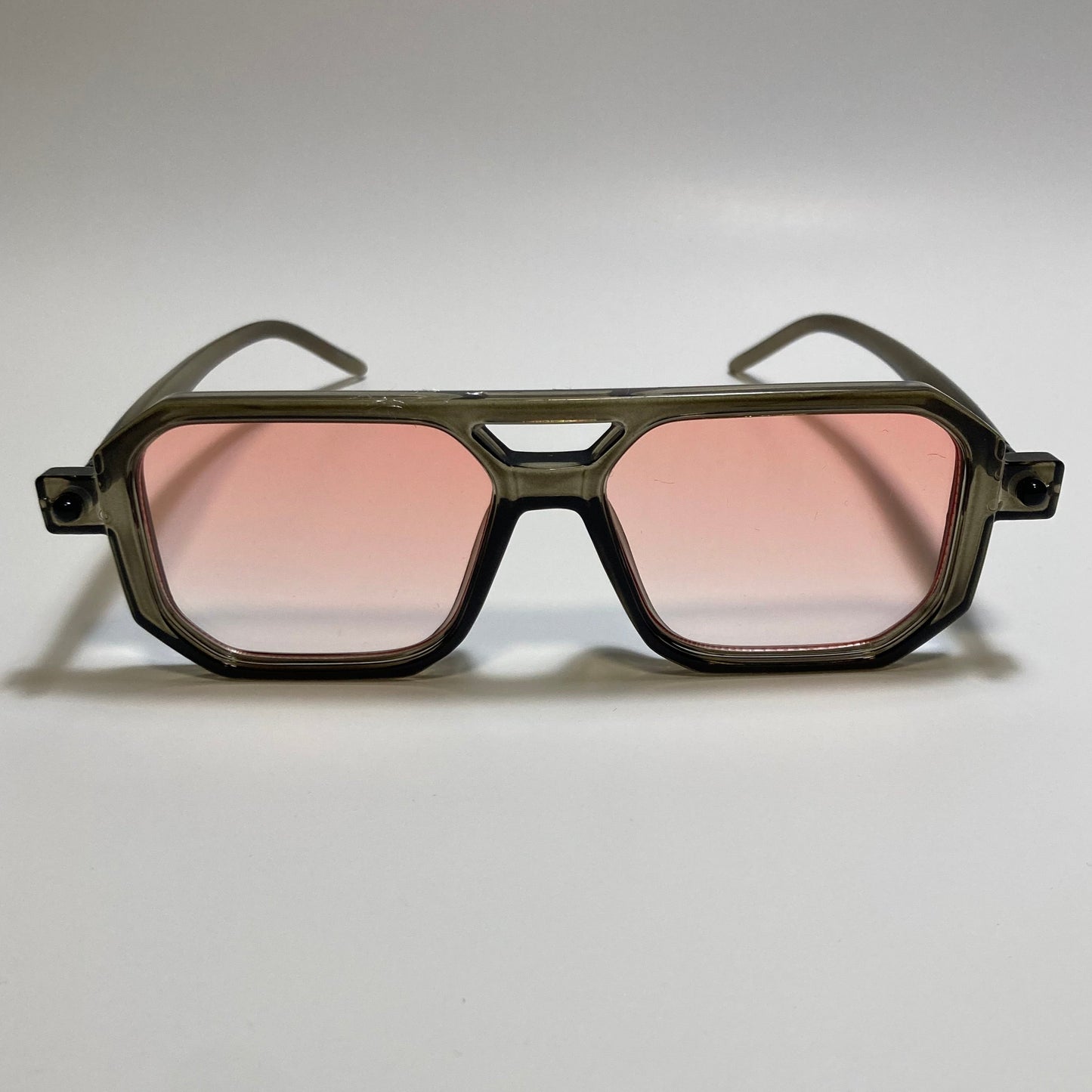 clear gray frame with red fade lenses square aviator 70s sunglasses