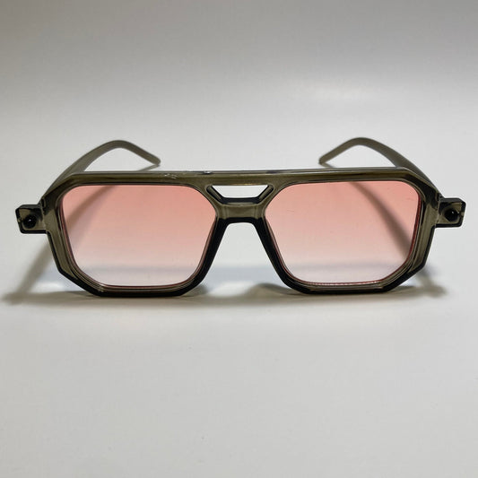 clear gray frame with red fade lenses square aviator 70s sunglasses