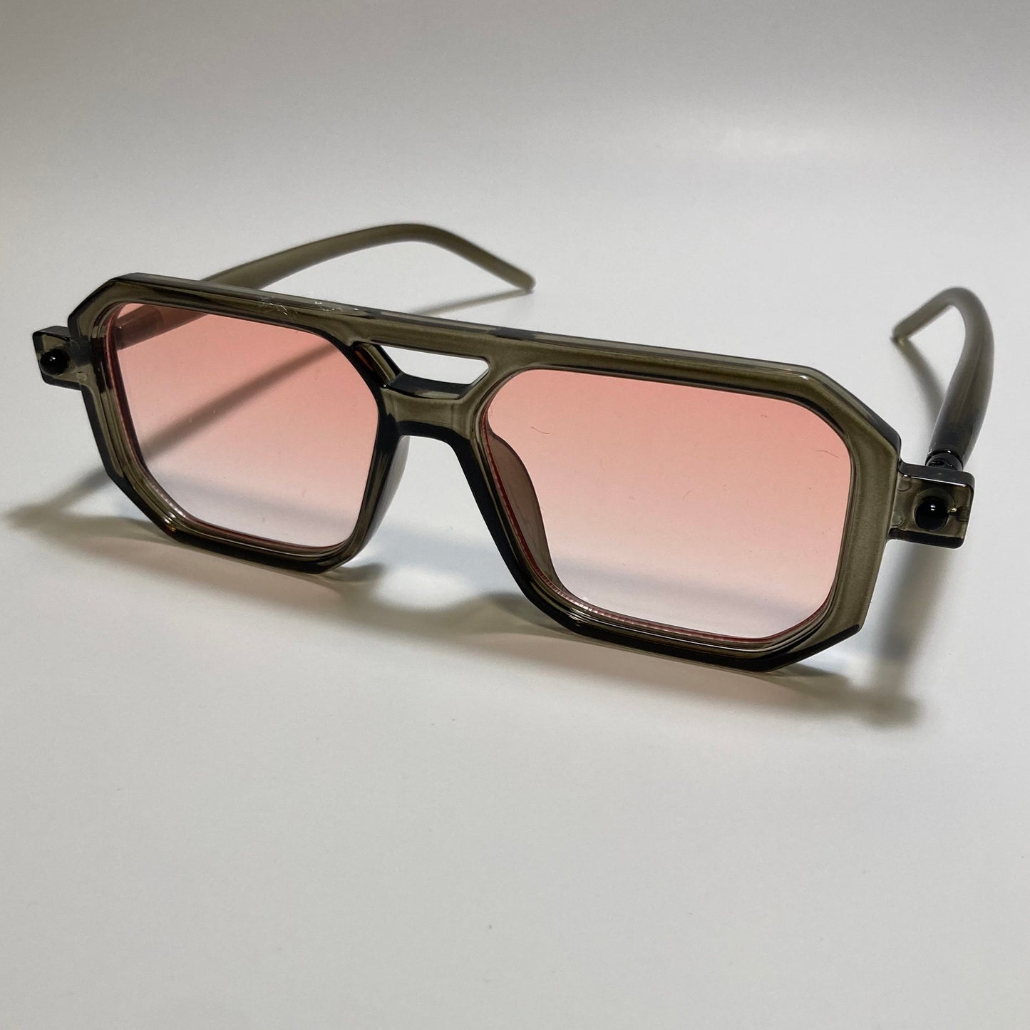 clear gray frame with red fade lenses square aviator 70s sunglasses