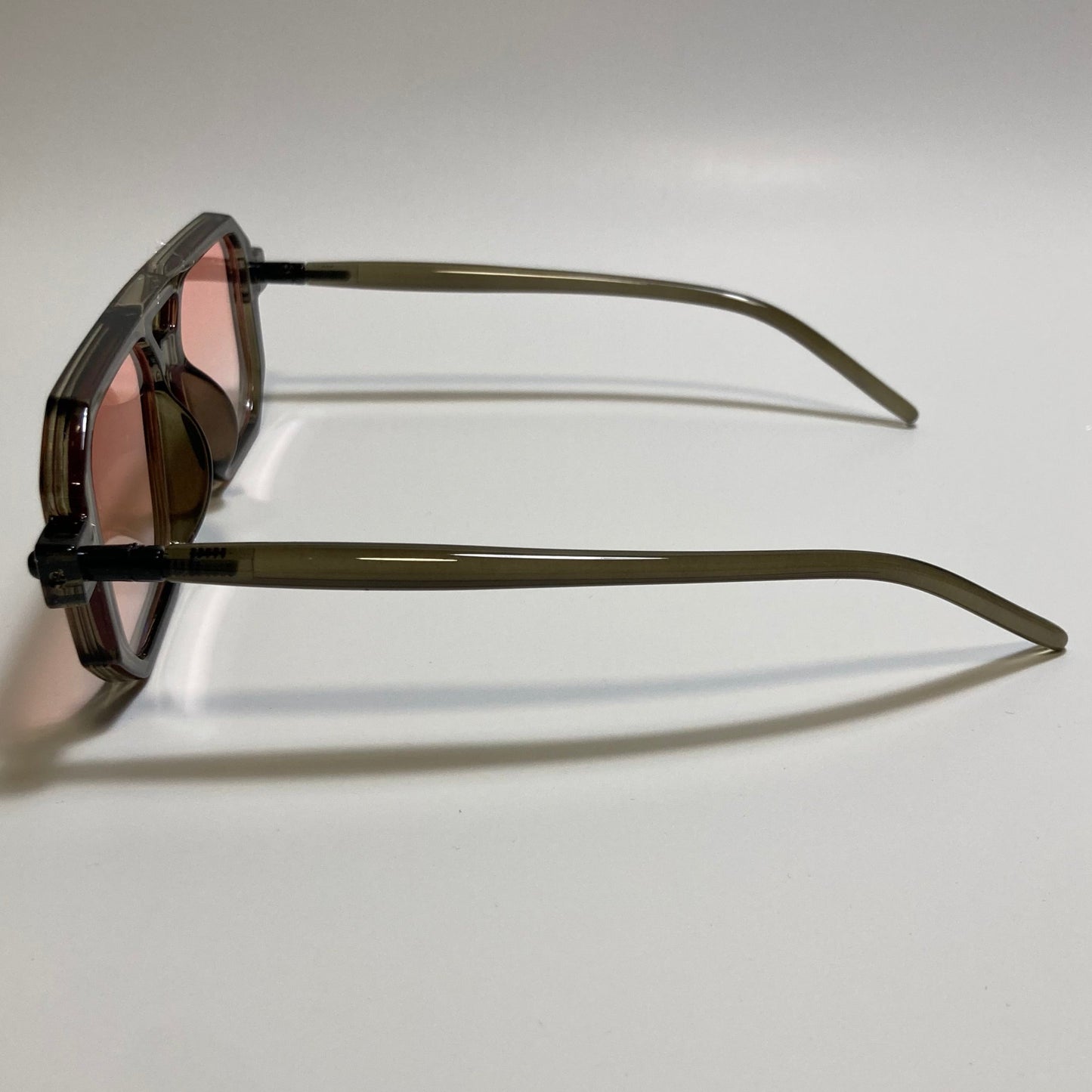 clear gray frame with red fade lenses square aviator 70s sunglasses