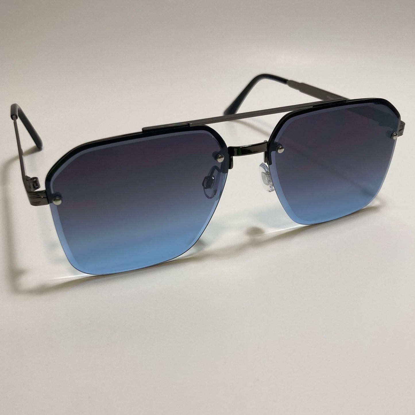 unisex gray and blue half rim aviator sunglasses