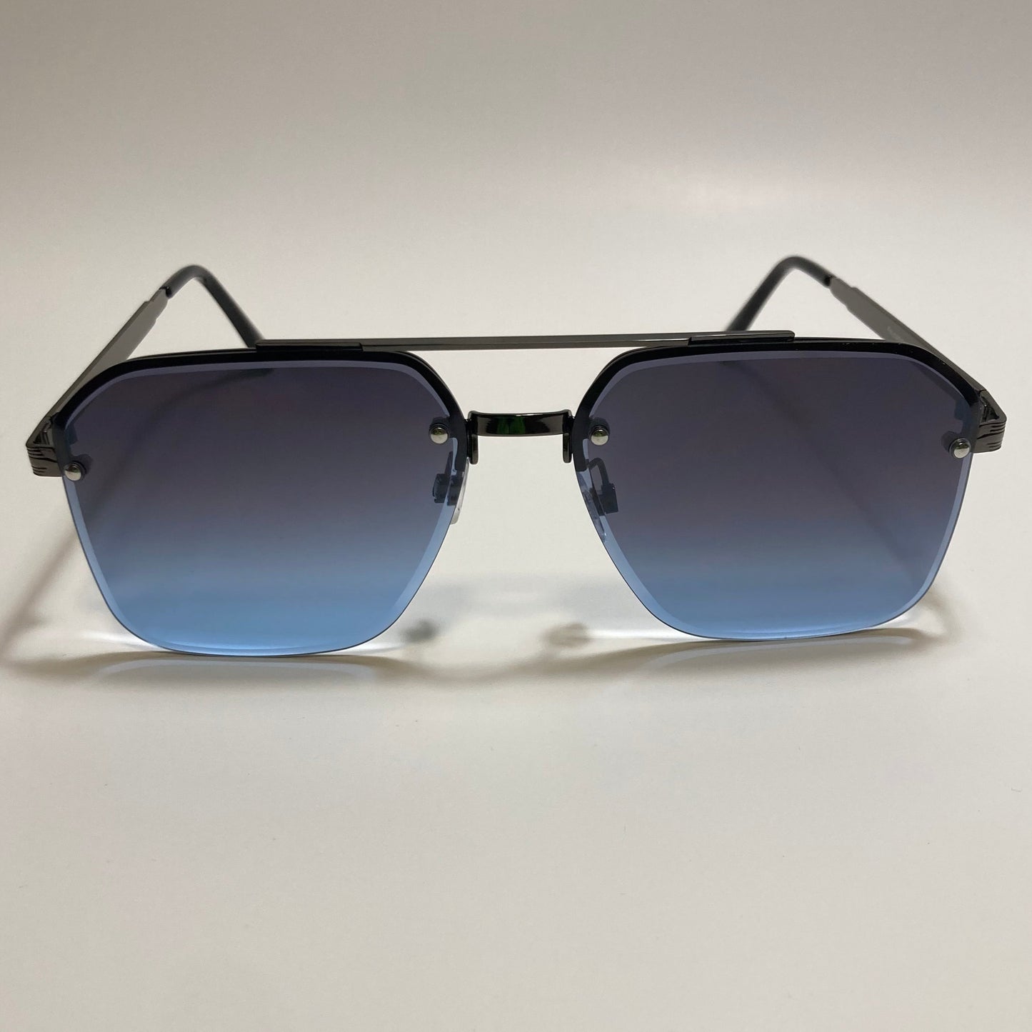 unisex gray and blue half rim aviator sunglasses