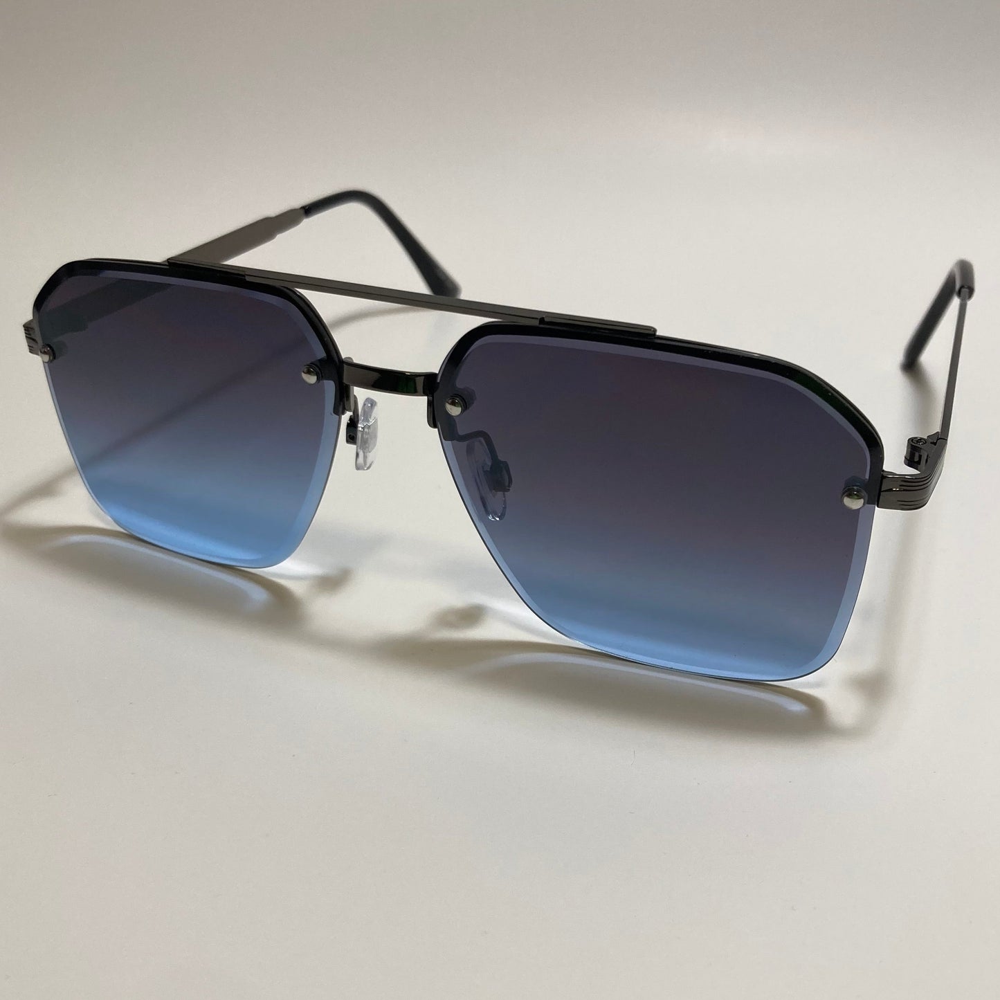 unisex gray and blue half rim aviator sunglasses