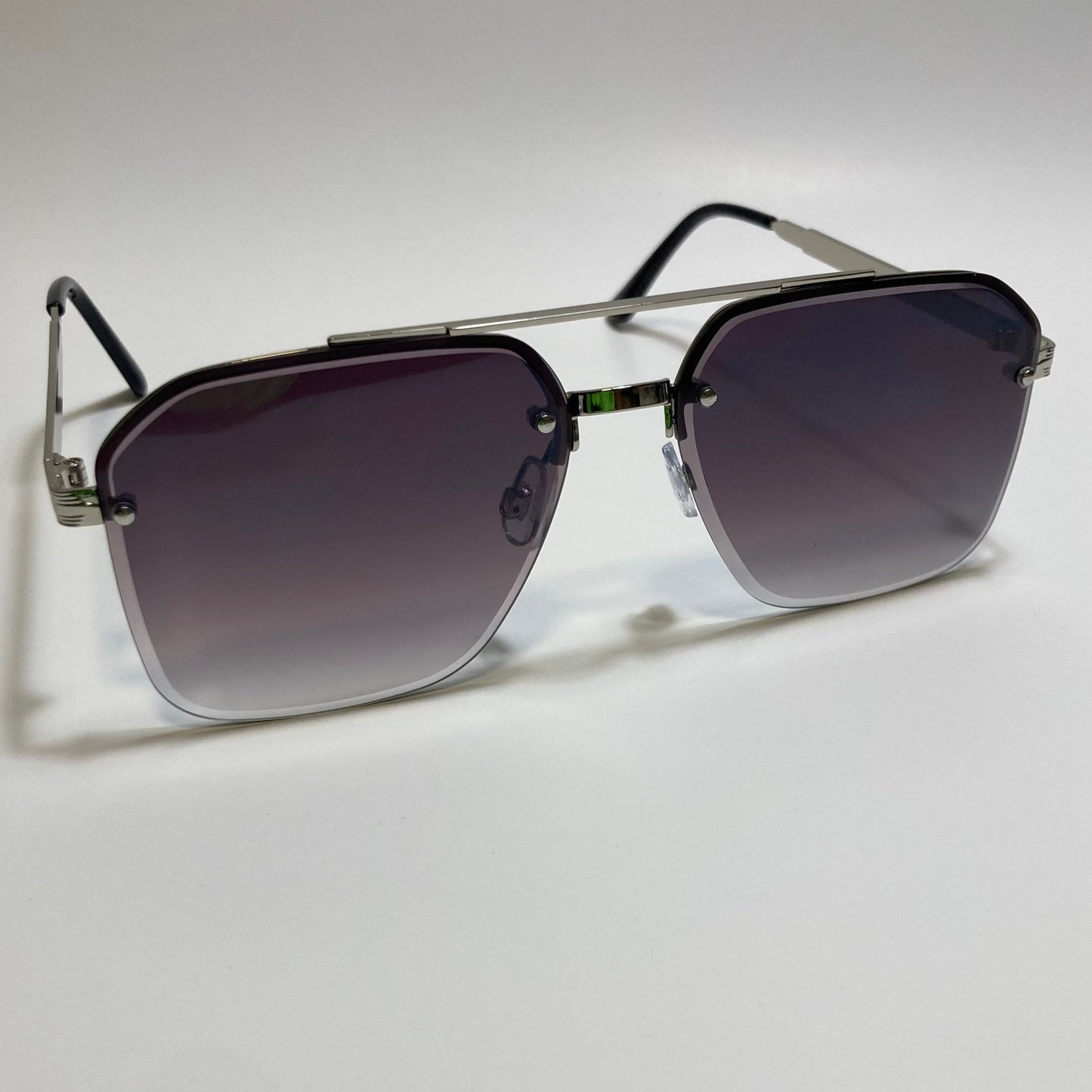 unisex silver and black half rim aviator sunglasses