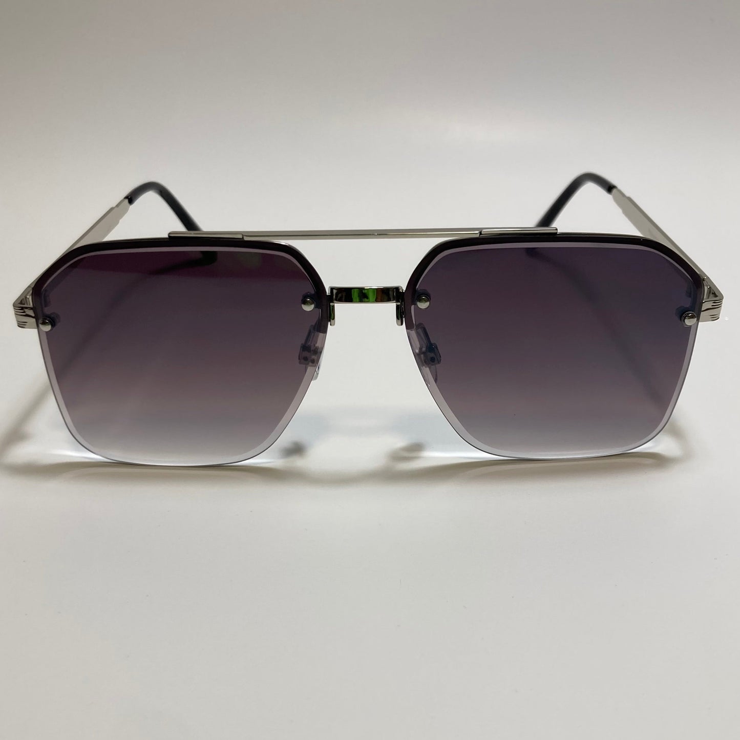 unisex silver and black half rim aviator sunglasses