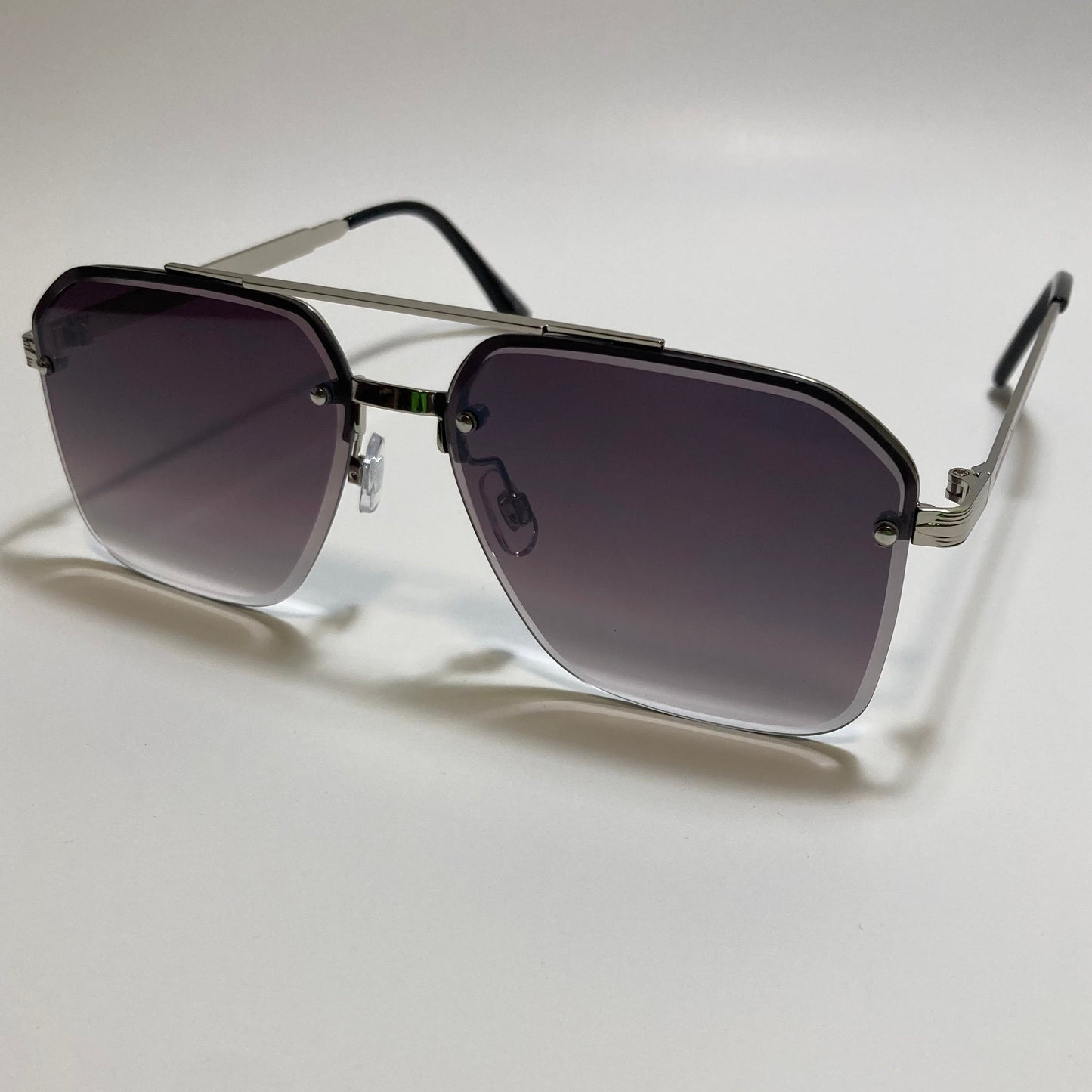 unisex silver and black half rim aviator sunglasses