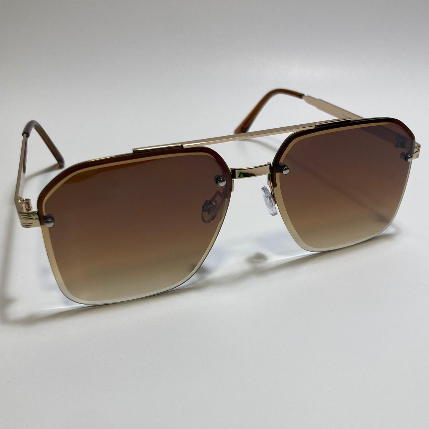 unisex gold and brown half rim aviator sunglasses
