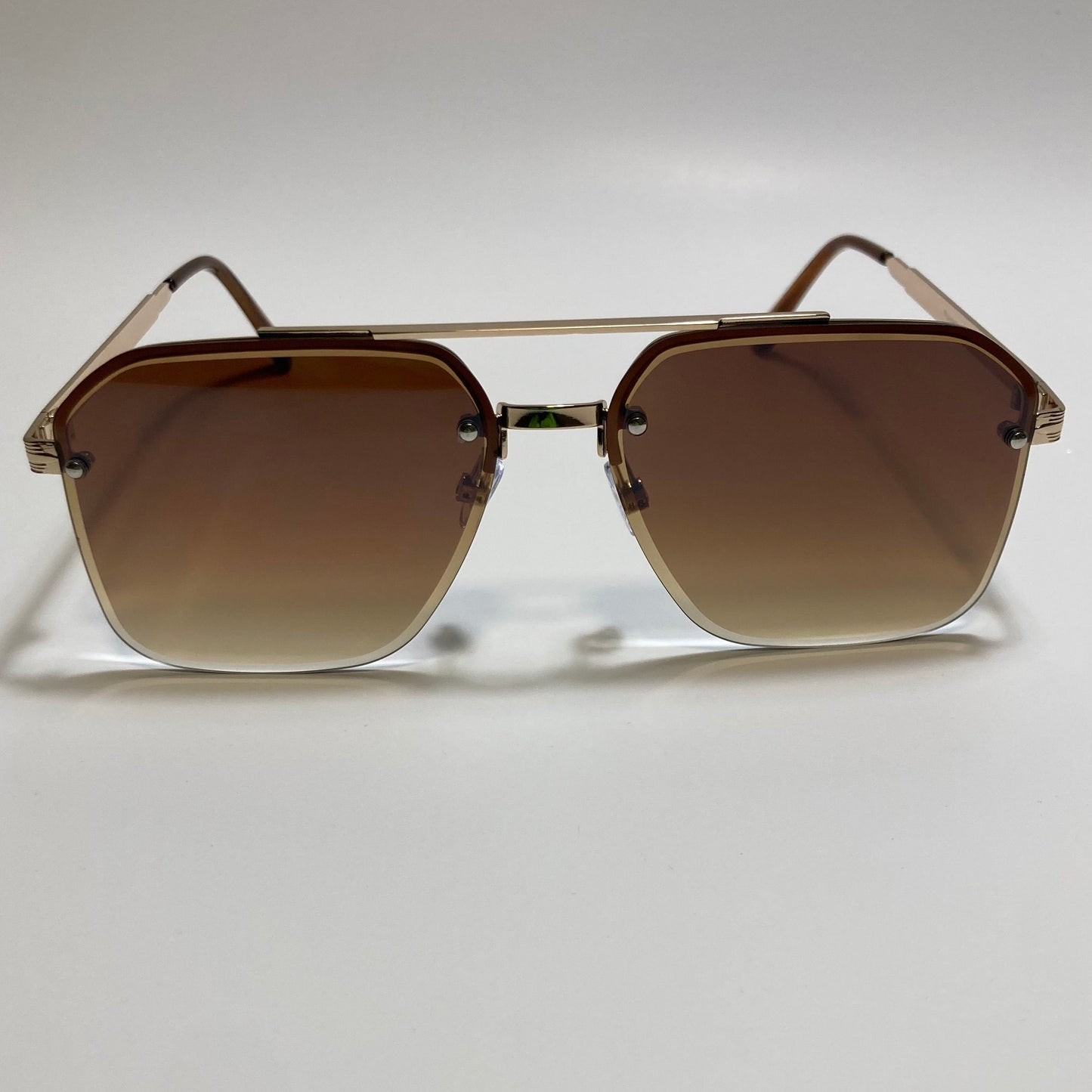 unisex gold and brown half rim aviator sunglasses