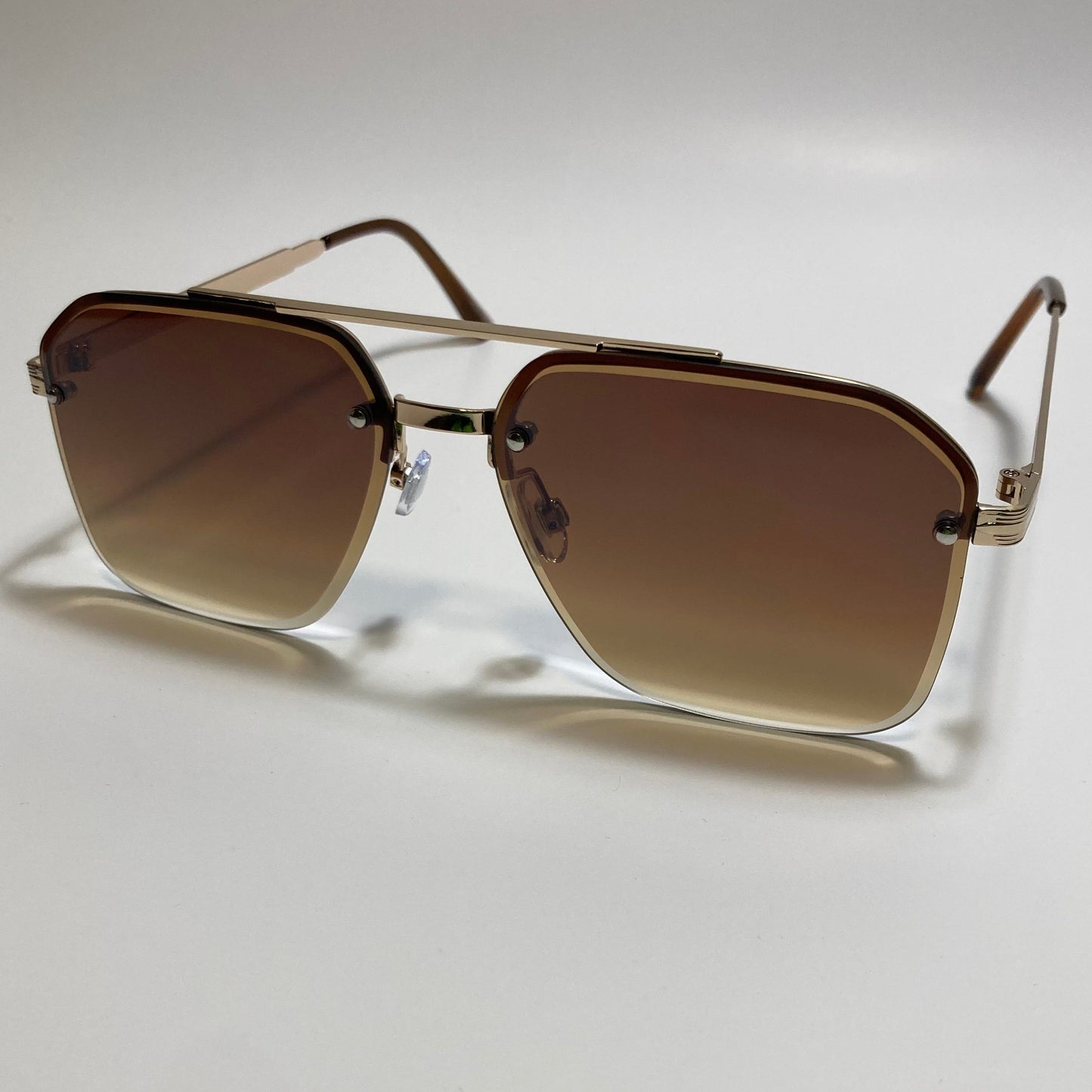 unisex gold and brown half rim aviator sunglasses