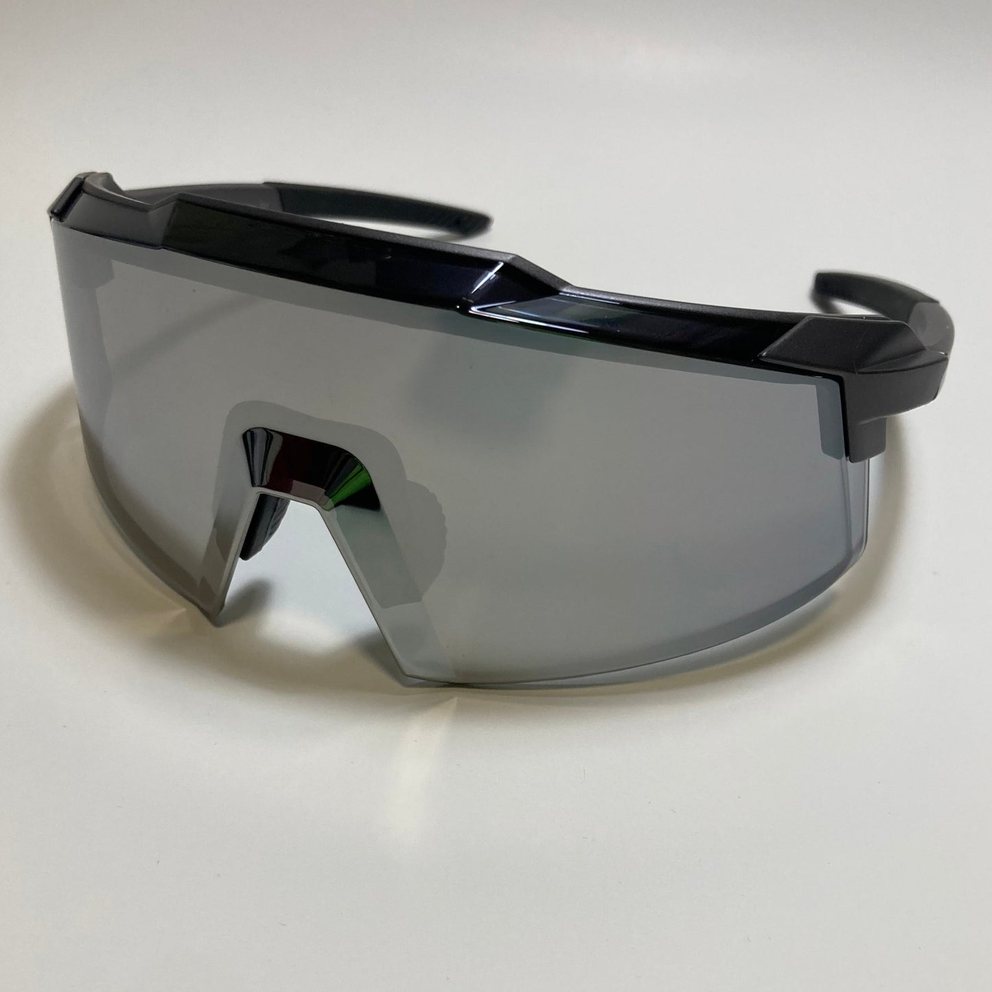 womens and mens sport cycling sunglasses with mirrored silver lens and black frame