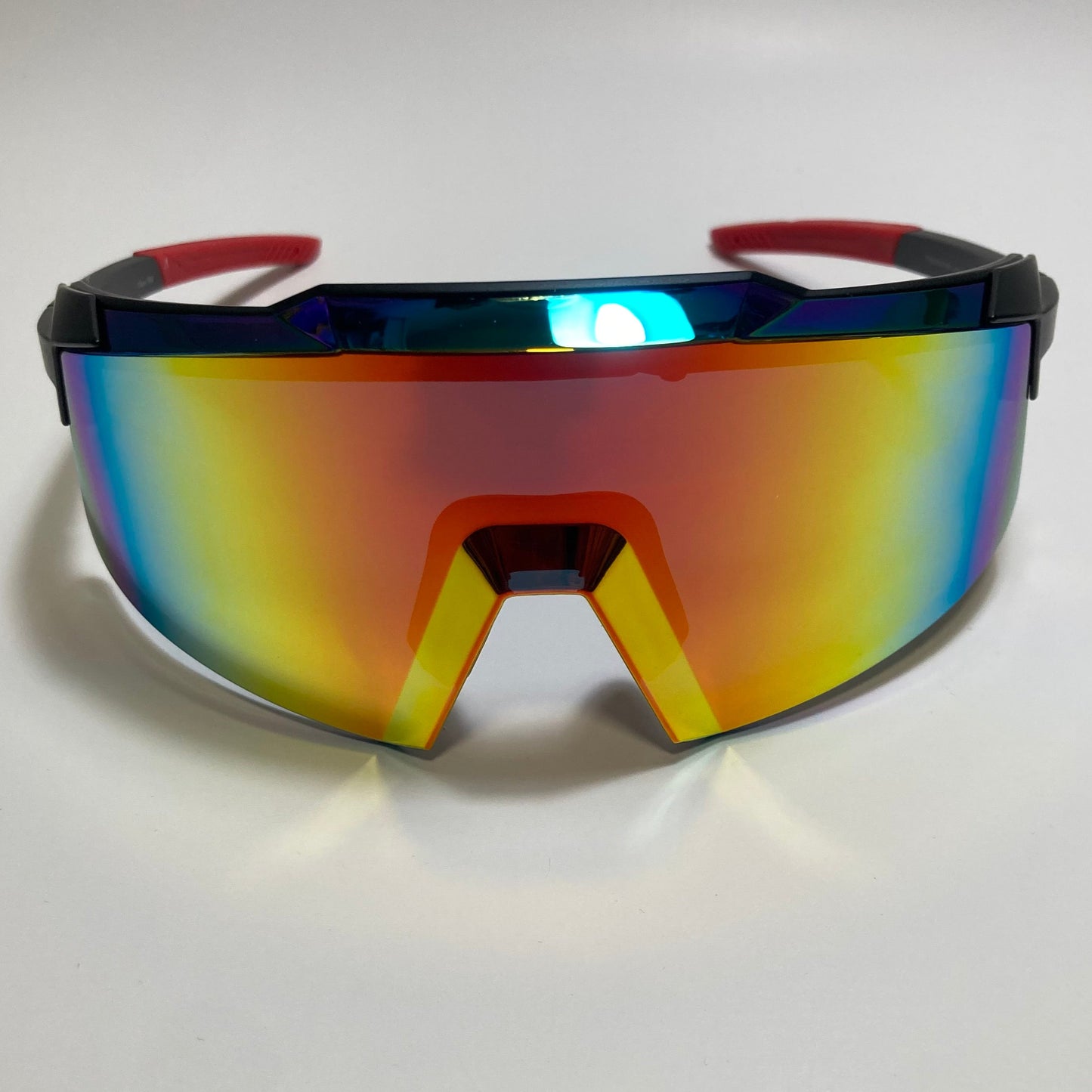 womens and mens sport cycling sunglasses with mirrored orange lens and black and red frame