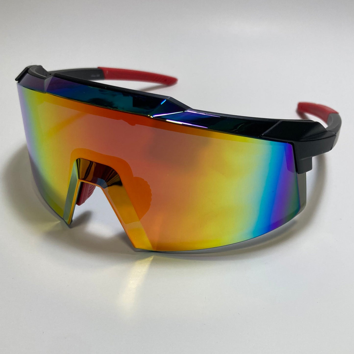 womens and mens sport cycling sunglasses with mirrored orange lens and black and red frame