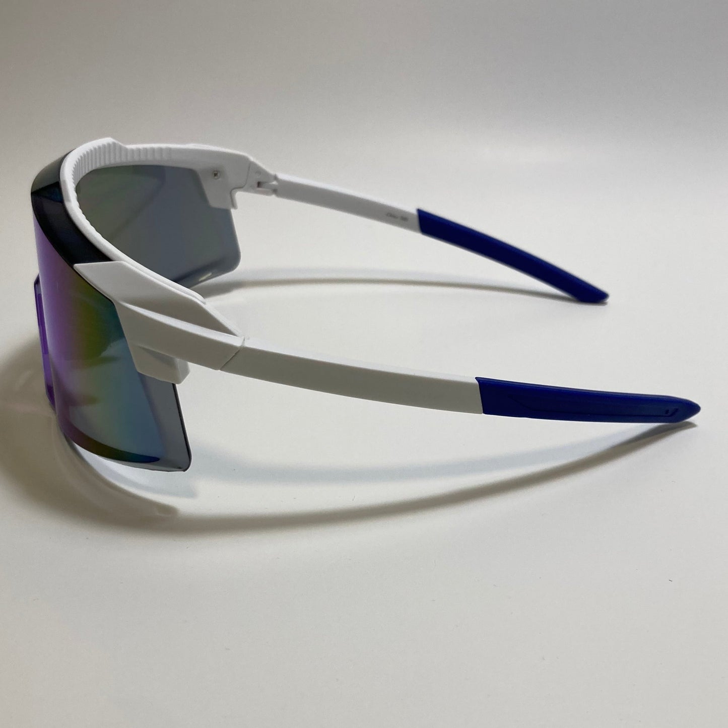 womens and mens sport cycling sunglasses with mirrored blue lens and white and blue frame