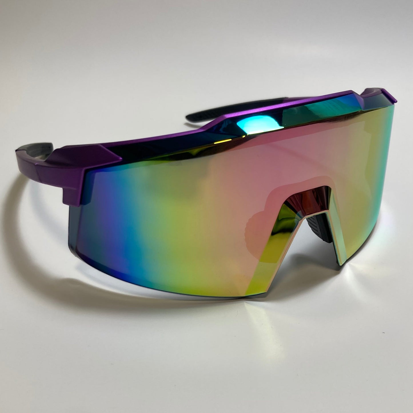womens and mens sport cycling sunglasses with mirrored orange lens and purple frame