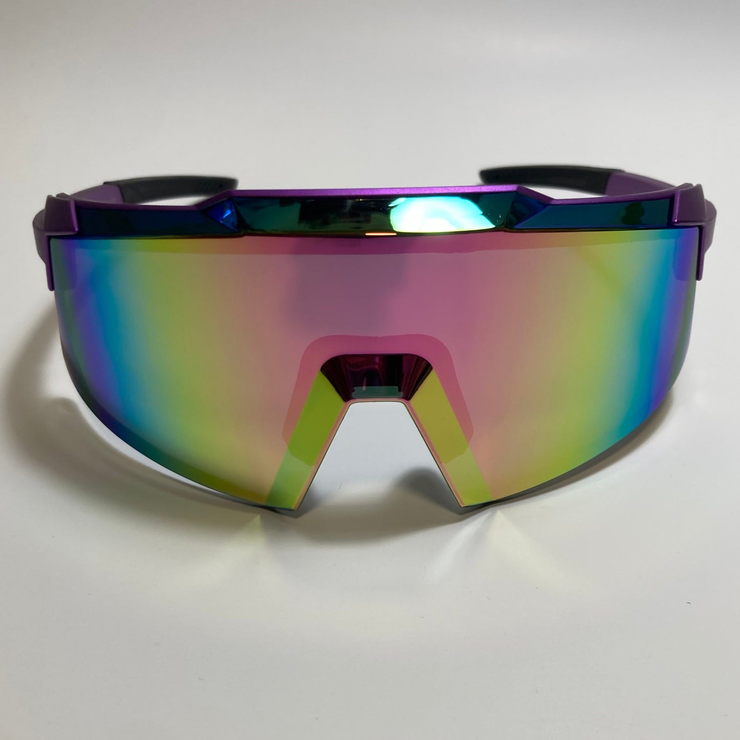 womens and mens sport cycling sunglasses with mirrored orange lens and purple frame