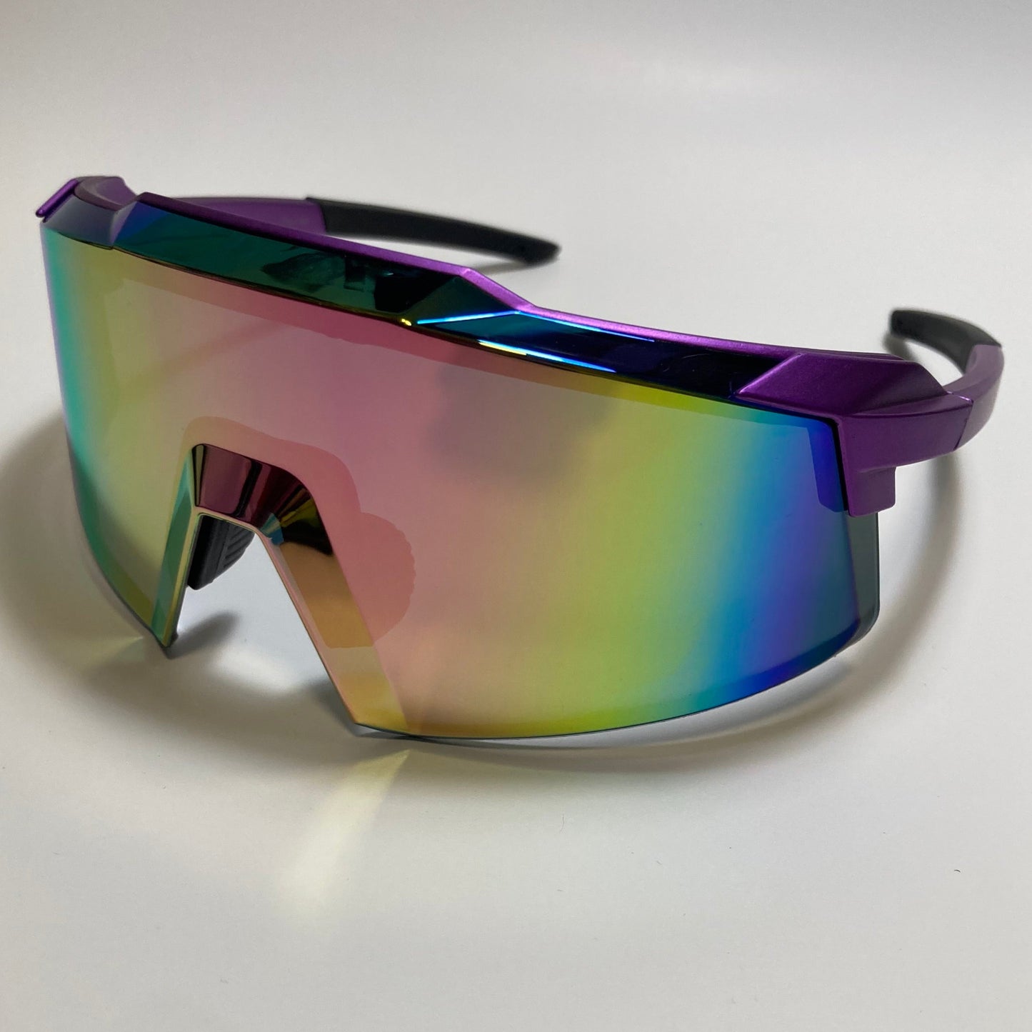 womens and mens sport cycling sunglasses with mirrored orange lens and purple frame