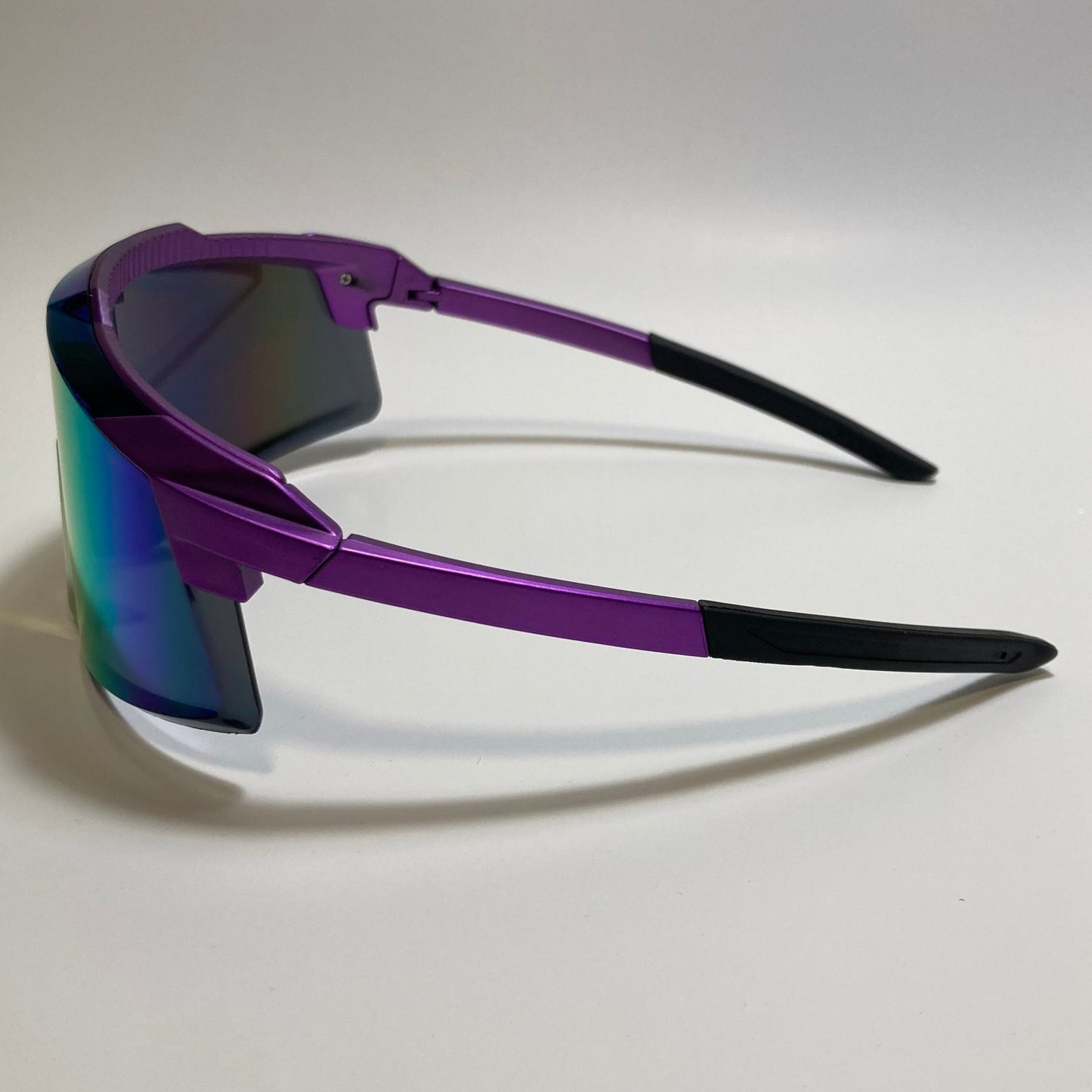 womens and mens sport cycling sunglasses with mirrored orange lens and purple frame