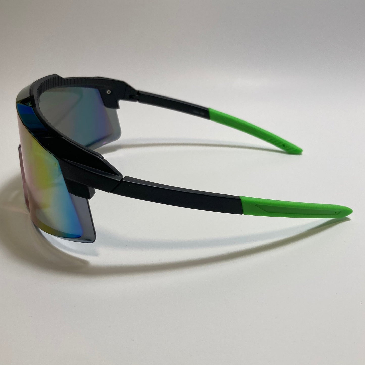 womens and mens sport cycling sunglasses with mirrored blue lens and black and green frame