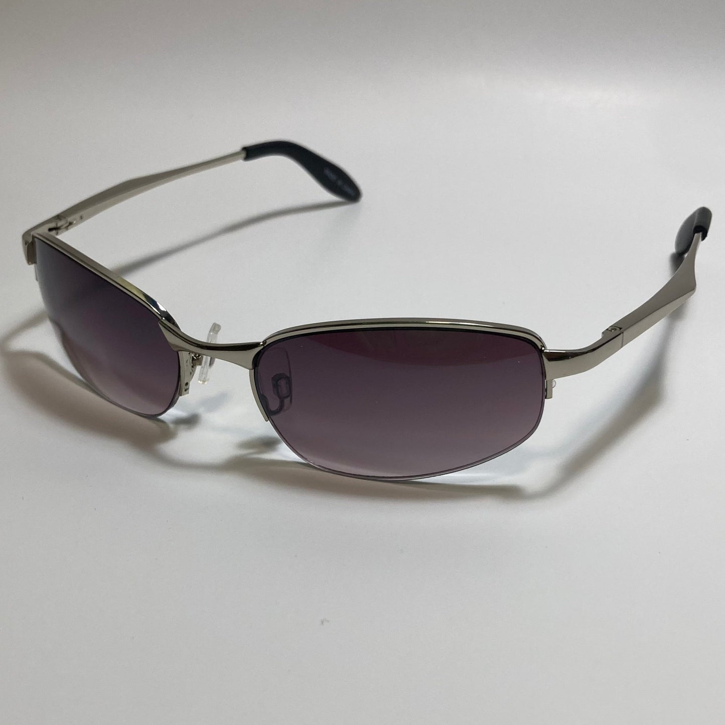 mens and womens silver and gray metal frame wrap y2k sunglasses