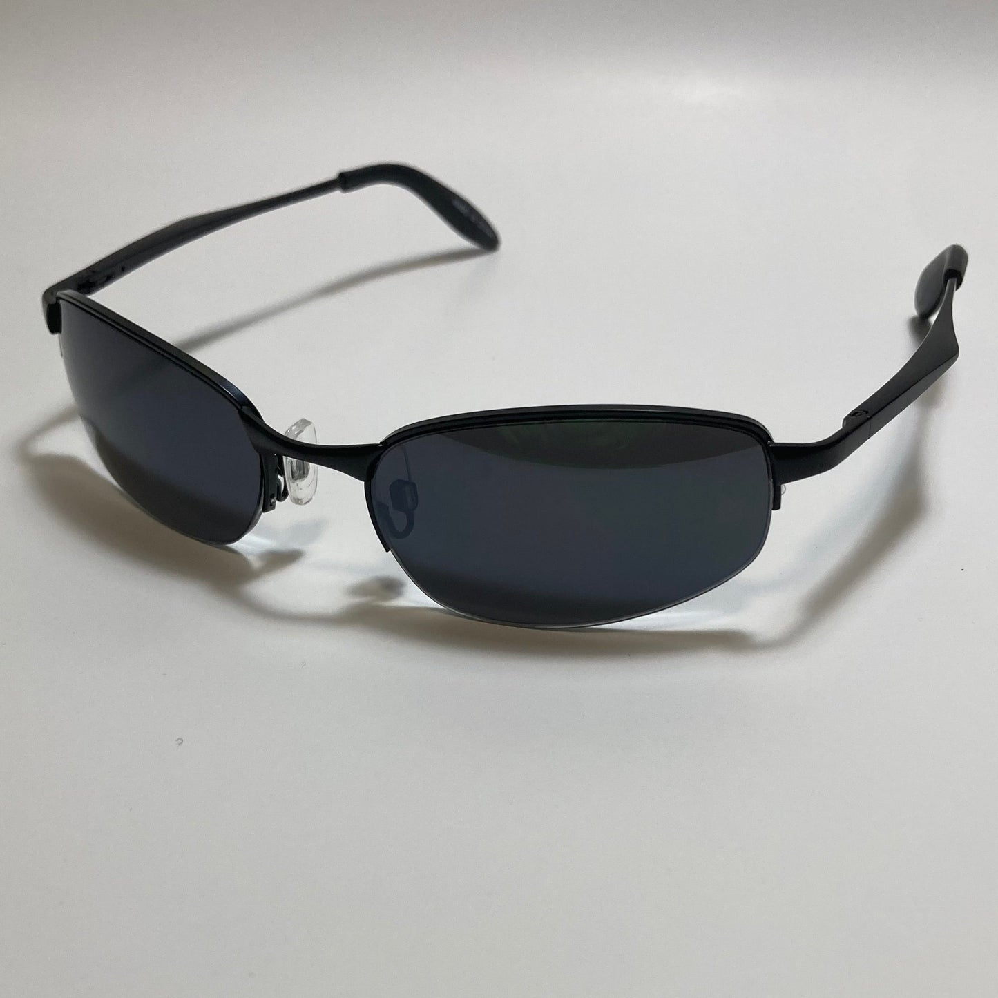 mens and womens black metal frame wrap y2k sunglasses