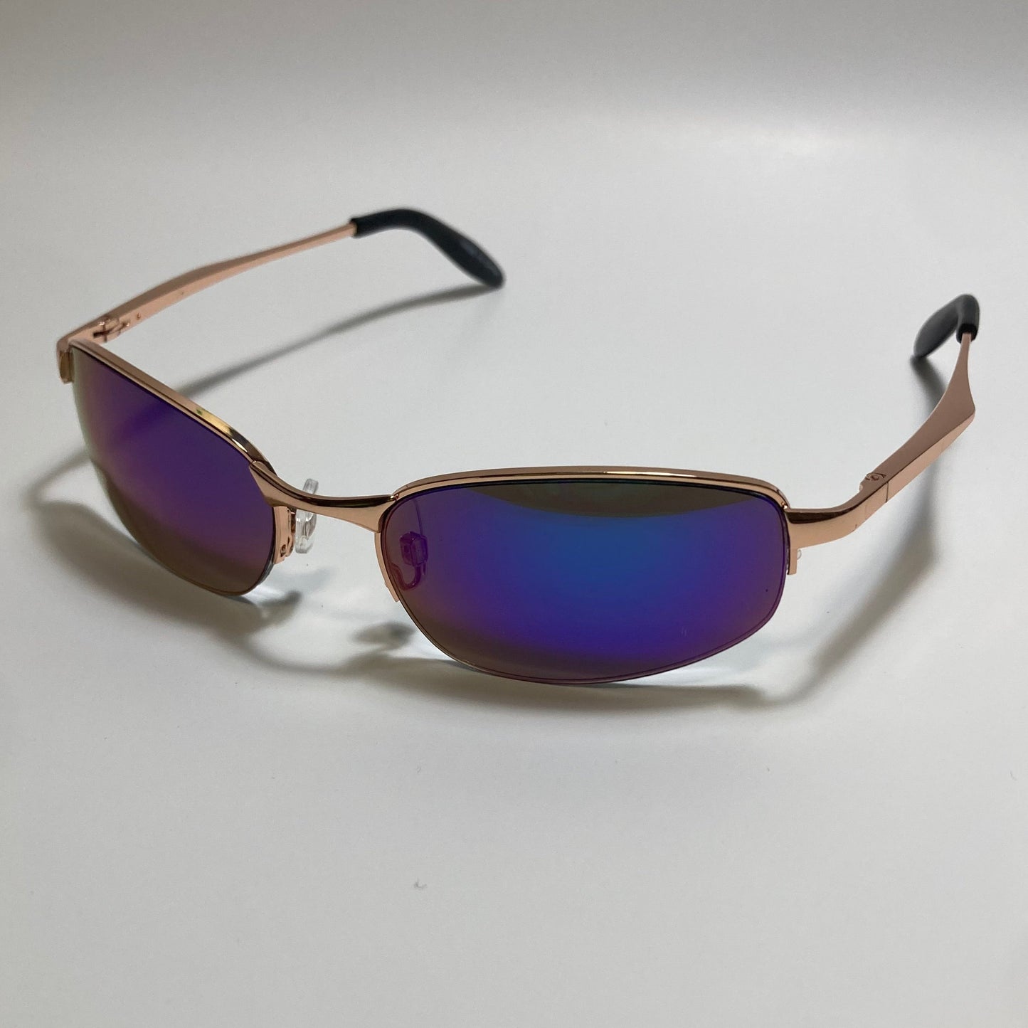 mens and womens gold and blue mirrored metal frame wrap y2k sunglasses