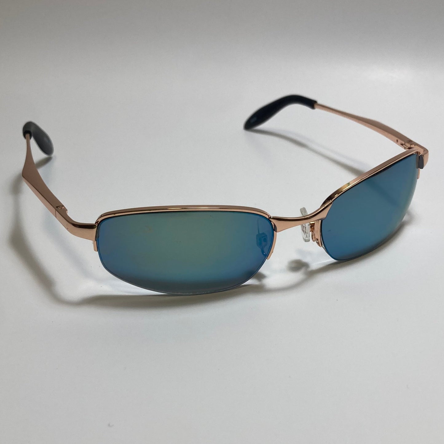 mens and womens gold and green mirrored metal frame wrap y2k sunglasses