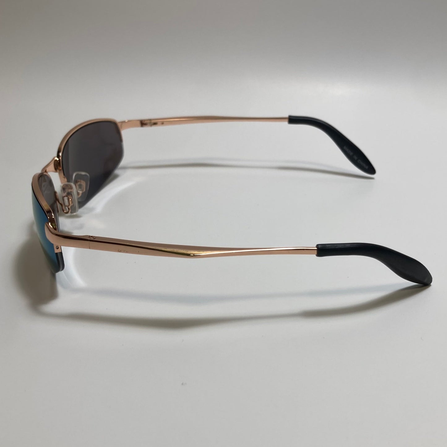 mens and womens gold and green mirrored metal frame wrap y2k sunglasses