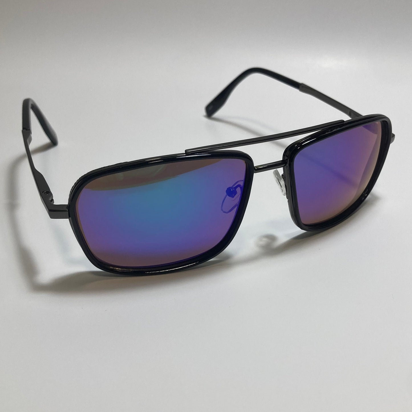 mens and womens black and blue mirrored aviator sunglasses