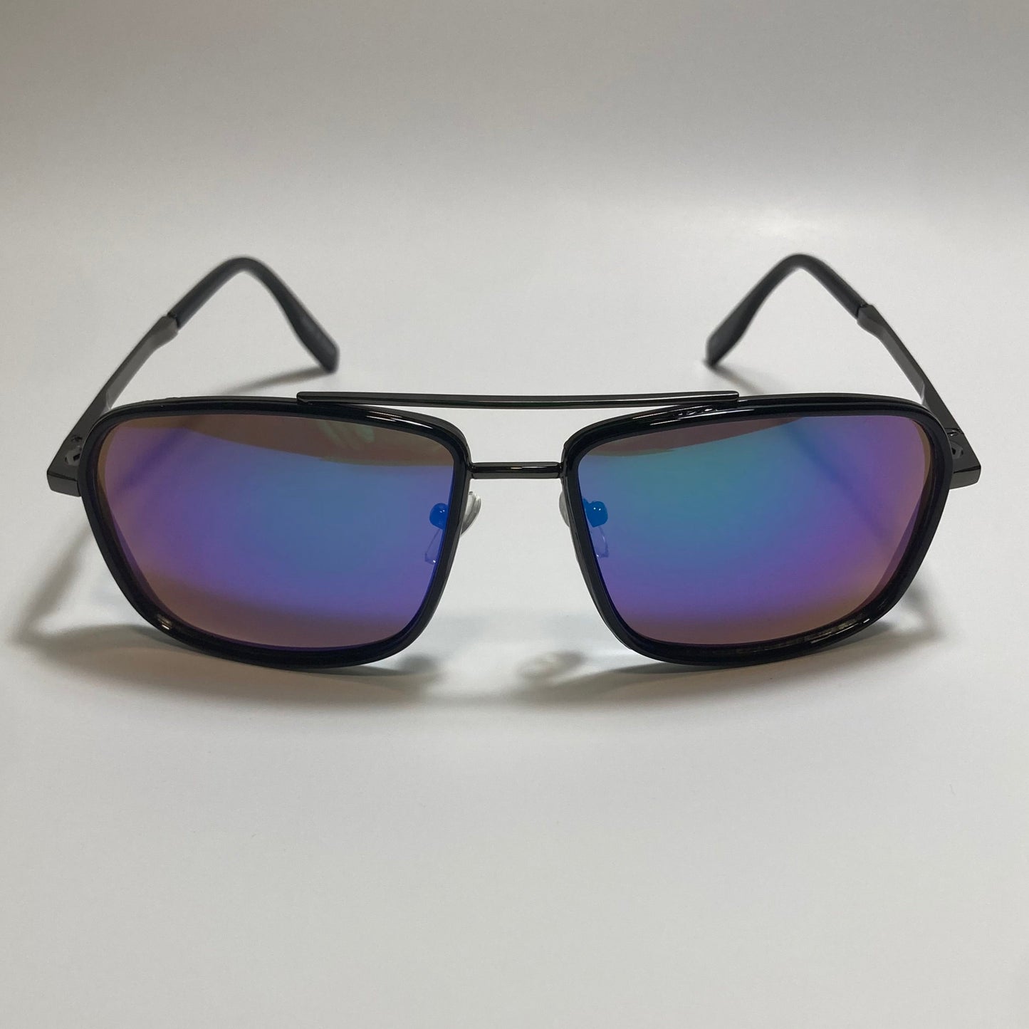mens and womens black and blue mirrored aviator sunglasses