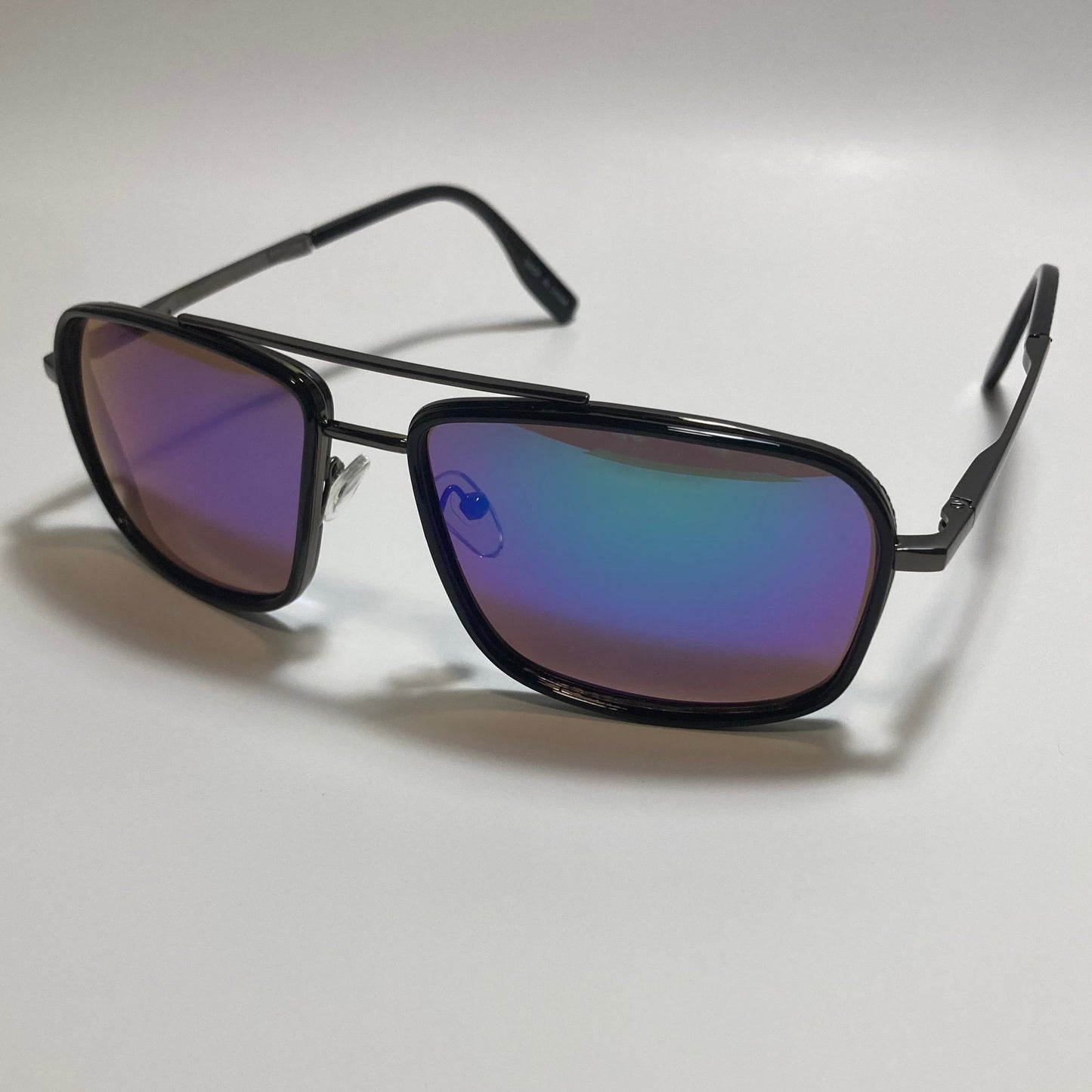 mens and womens black and blue mirrored aviator sunglasses