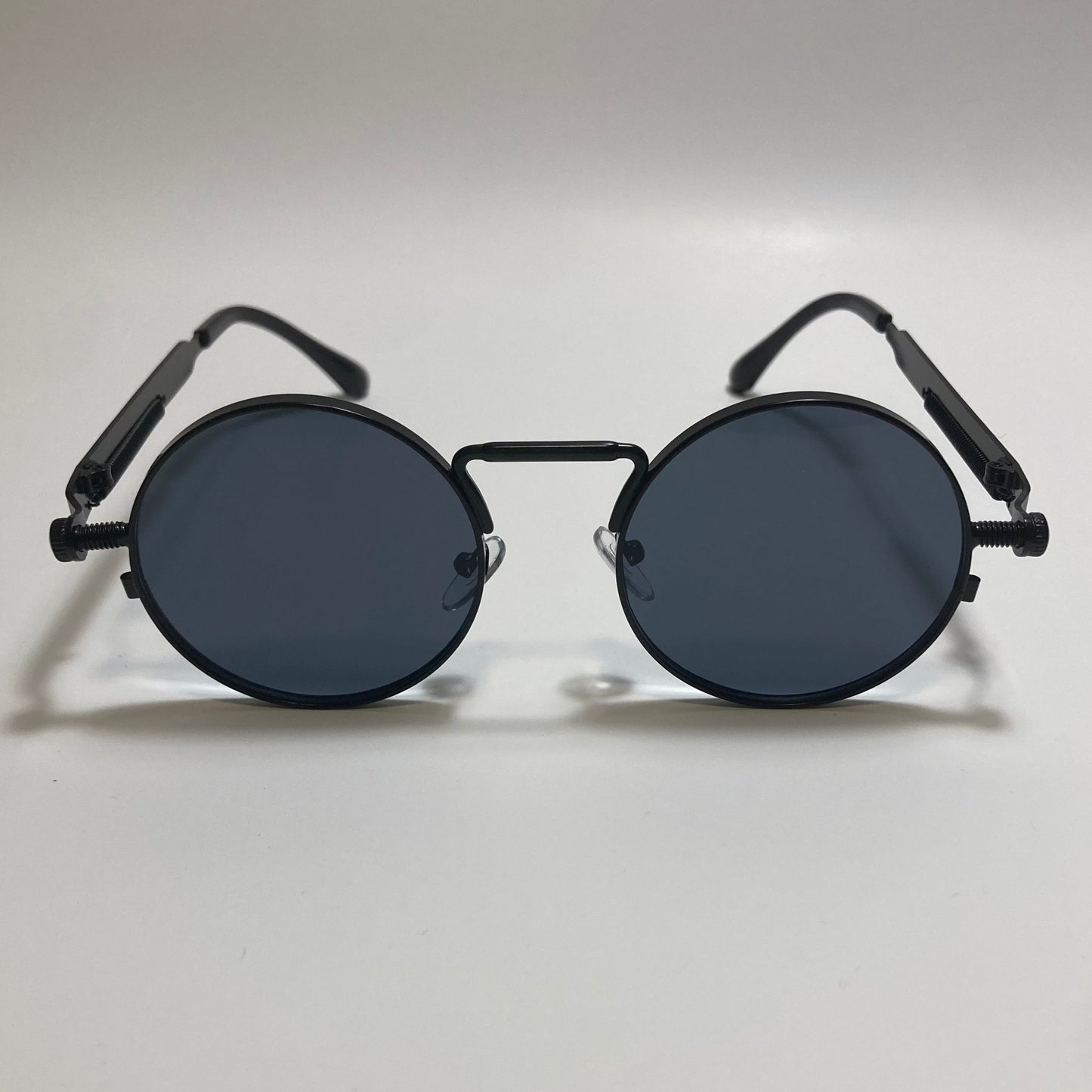 mens and womens black round metal steampunk sunglasses