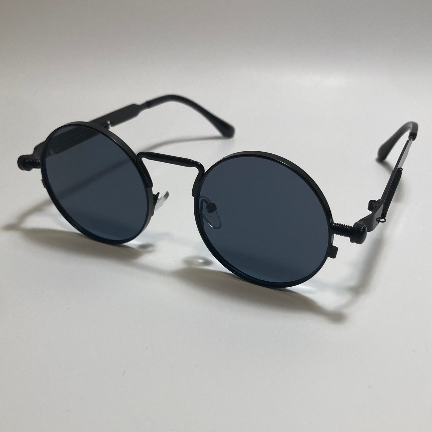 mens and womens black round metal steampunk sunglasses