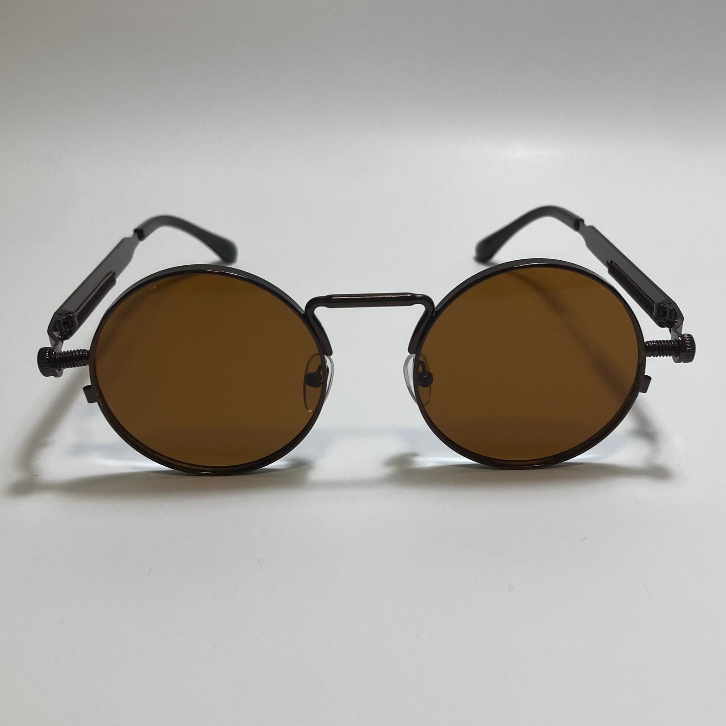 mens and womens brown round metal steampunk sunglasses
