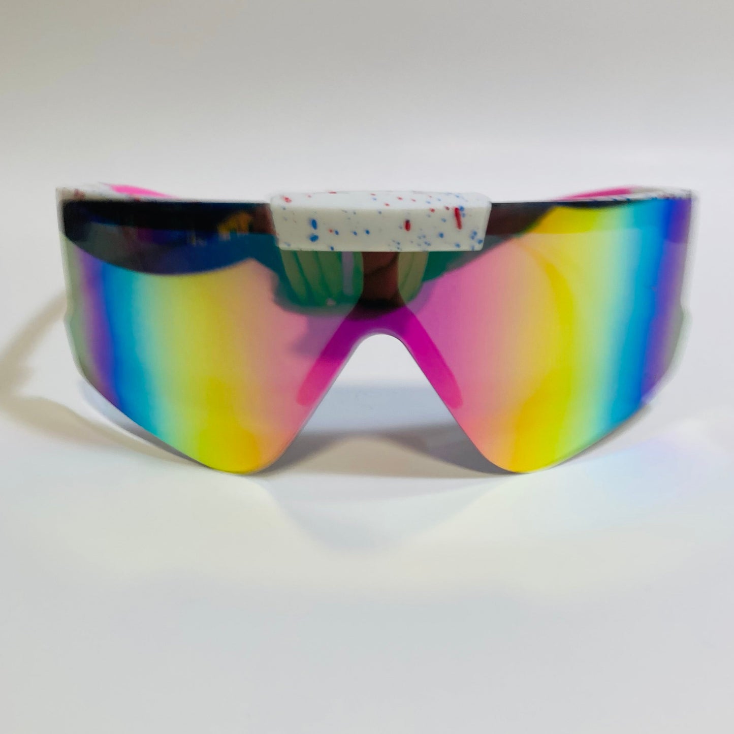 White Sport Sunglasses with Mirrored Pink Lenses