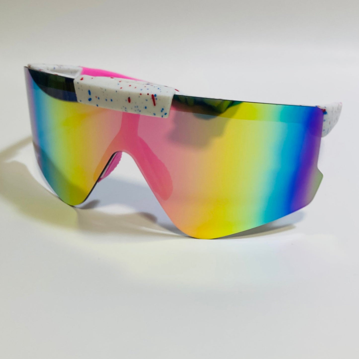 White Sport Sunglasses with Mirrored Pink Lenses