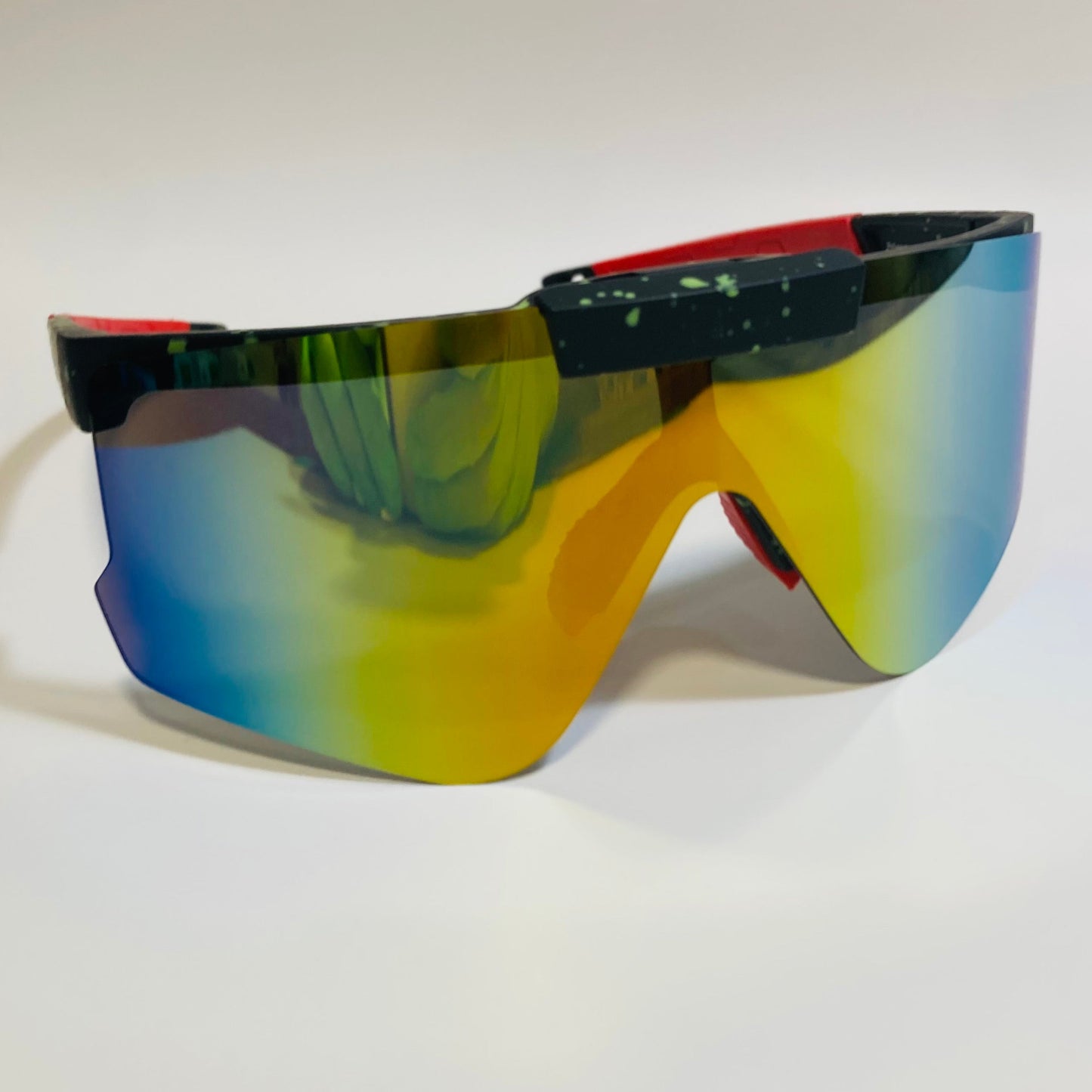Black and red Sport Sunglasses with Mirrored Yellow Lenses
