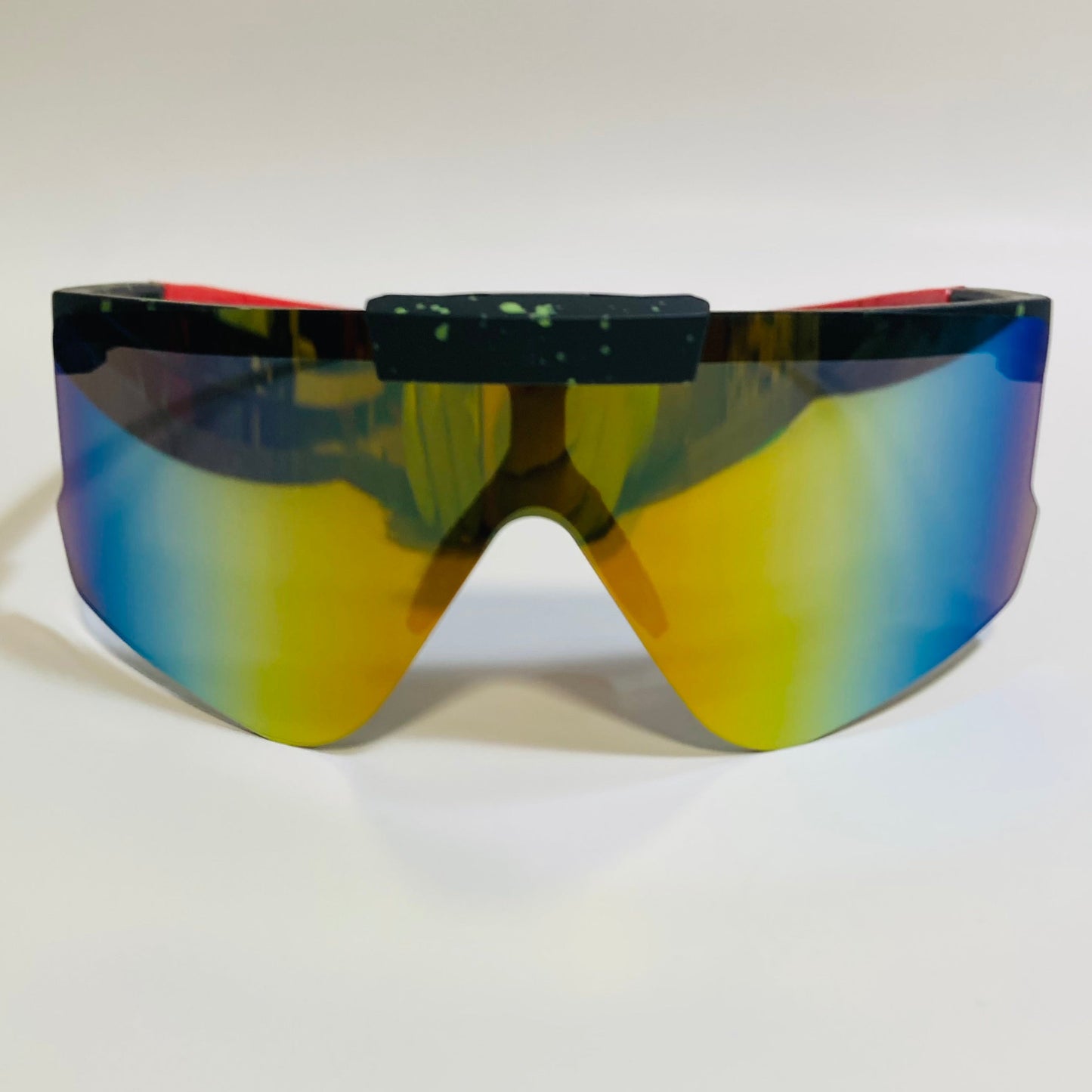 Black and red Sport Sunglasses with Mirrored Yellow Lenses