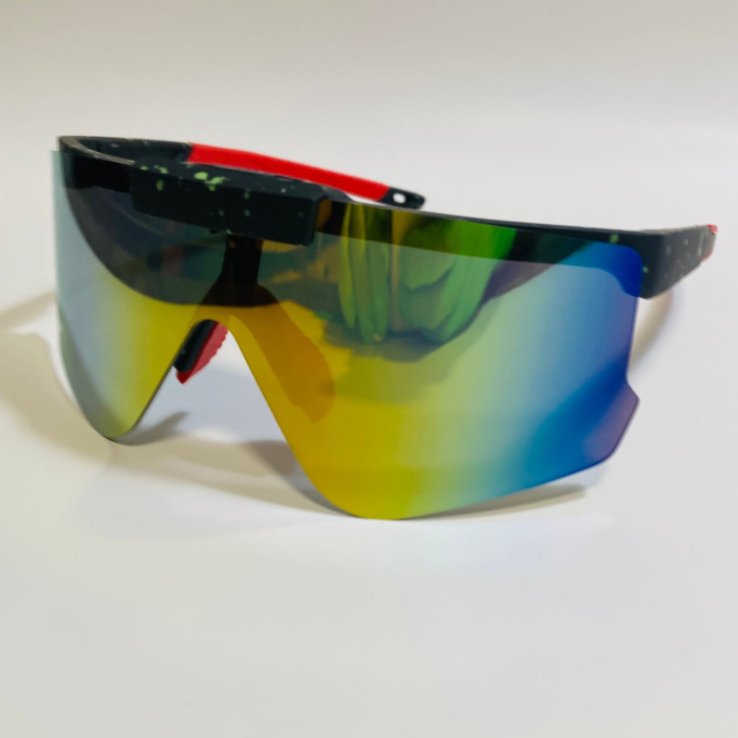 Black and red Sport Sunglasses with Mirrored Yellow Lenses