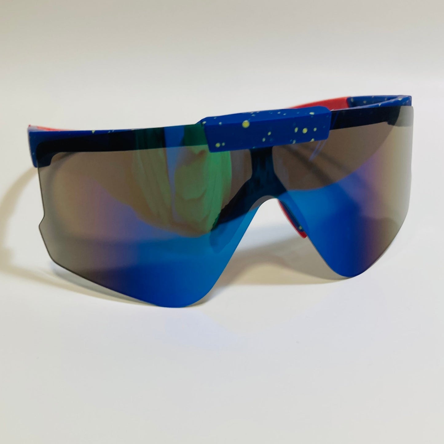 Red and Blue Sport Sunglasses with Mirrored Blue Lenses