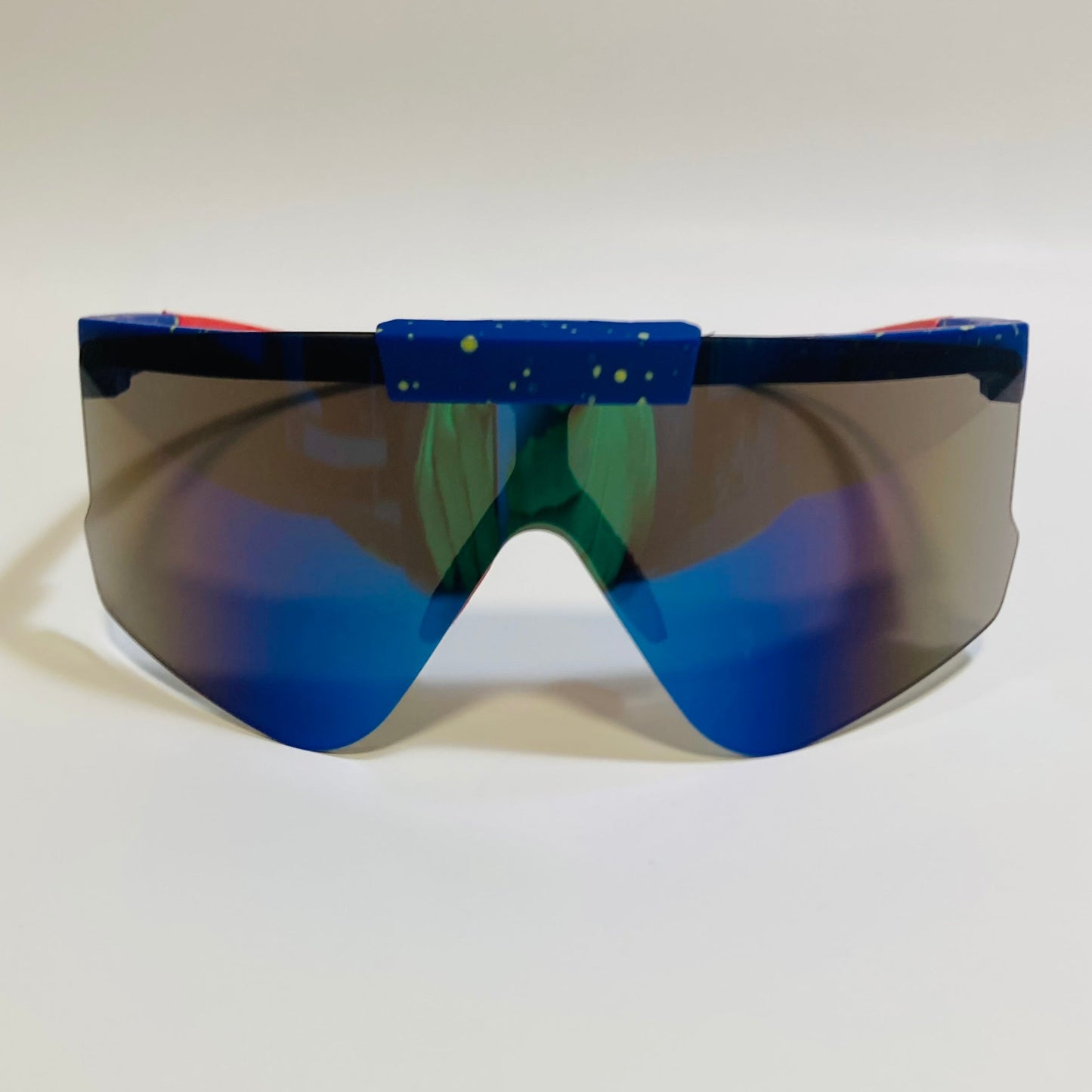 Red and Blue Sport Sunglasses with Mirrored Blue Lenses