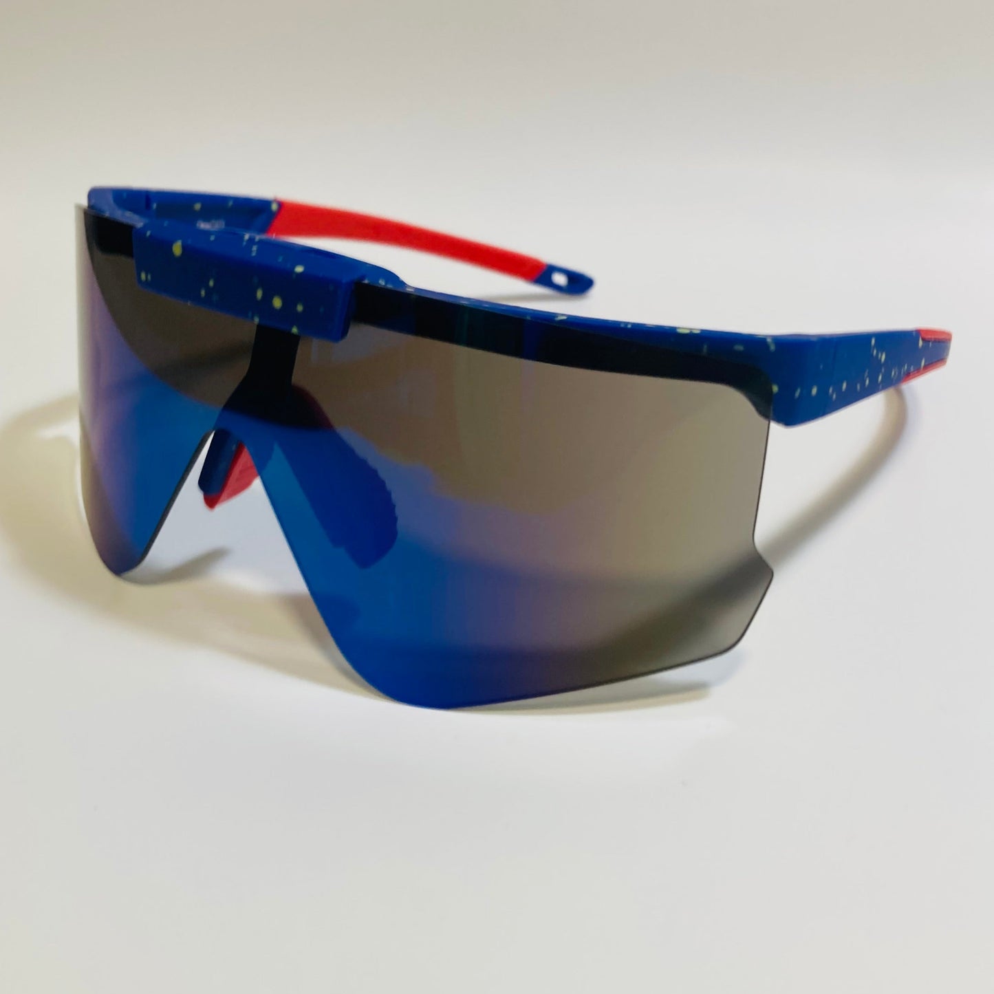 Red and Blue Sport Sunglasses with Mirrored Blue Lenses