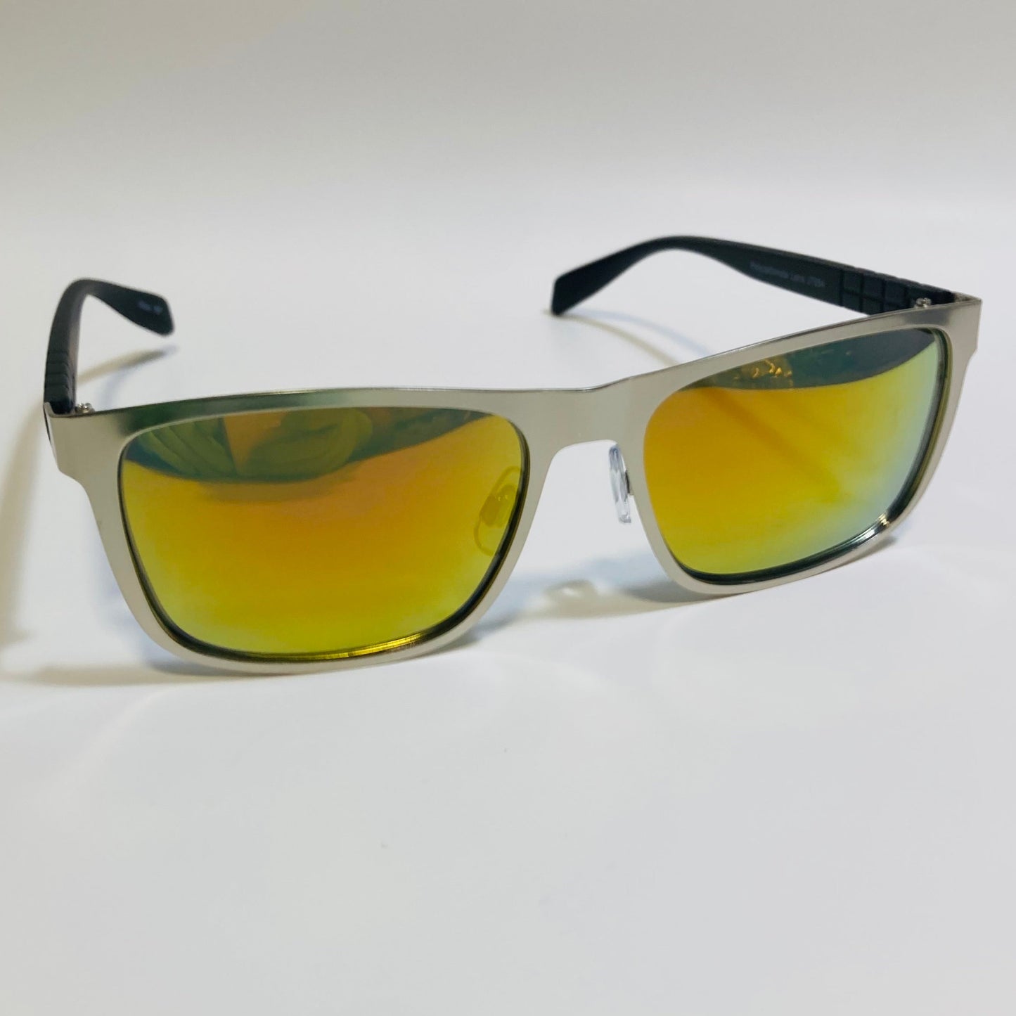mens metal frame silver and orange mirrored rectangular sunglasses