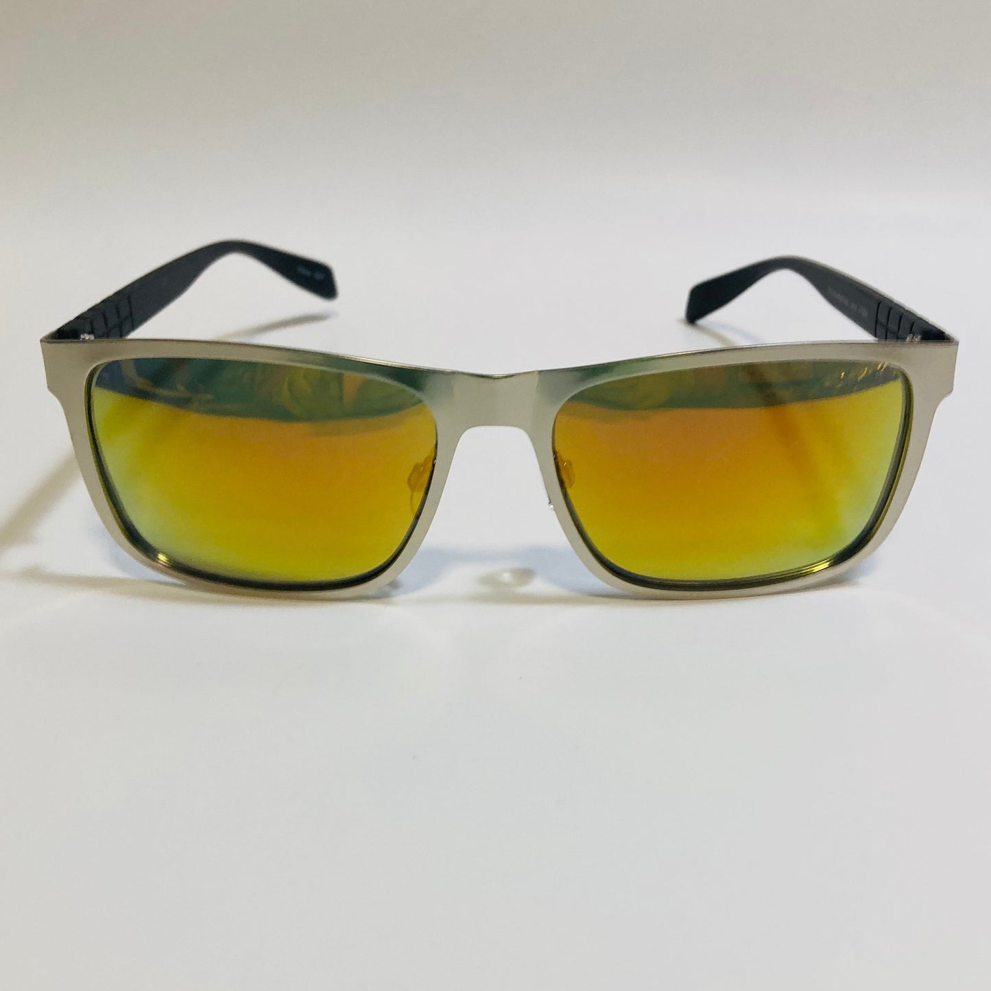 mens metal frame silver and orange mirrored rectangular sunglasses