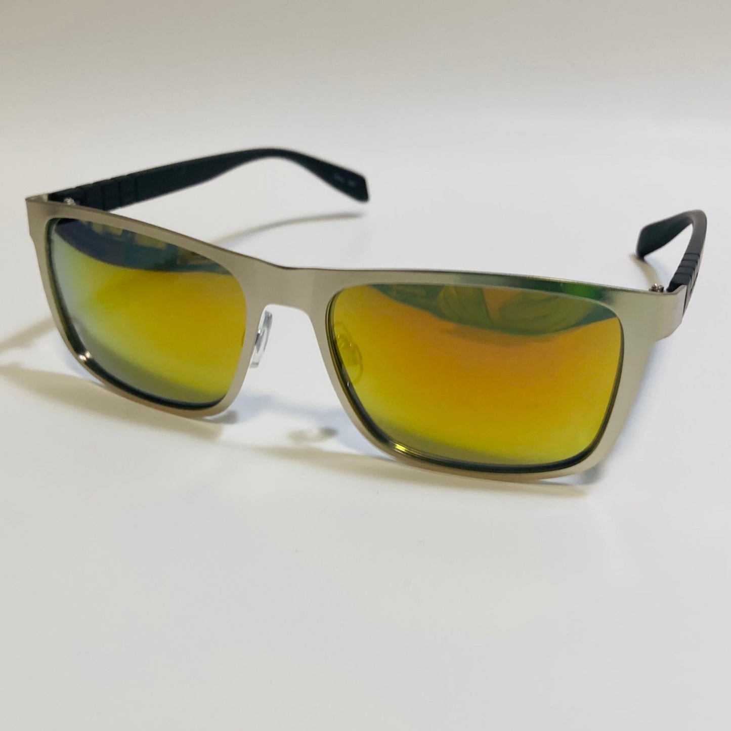 mens metal frame silver and orange mirrored rectangular sunglasses