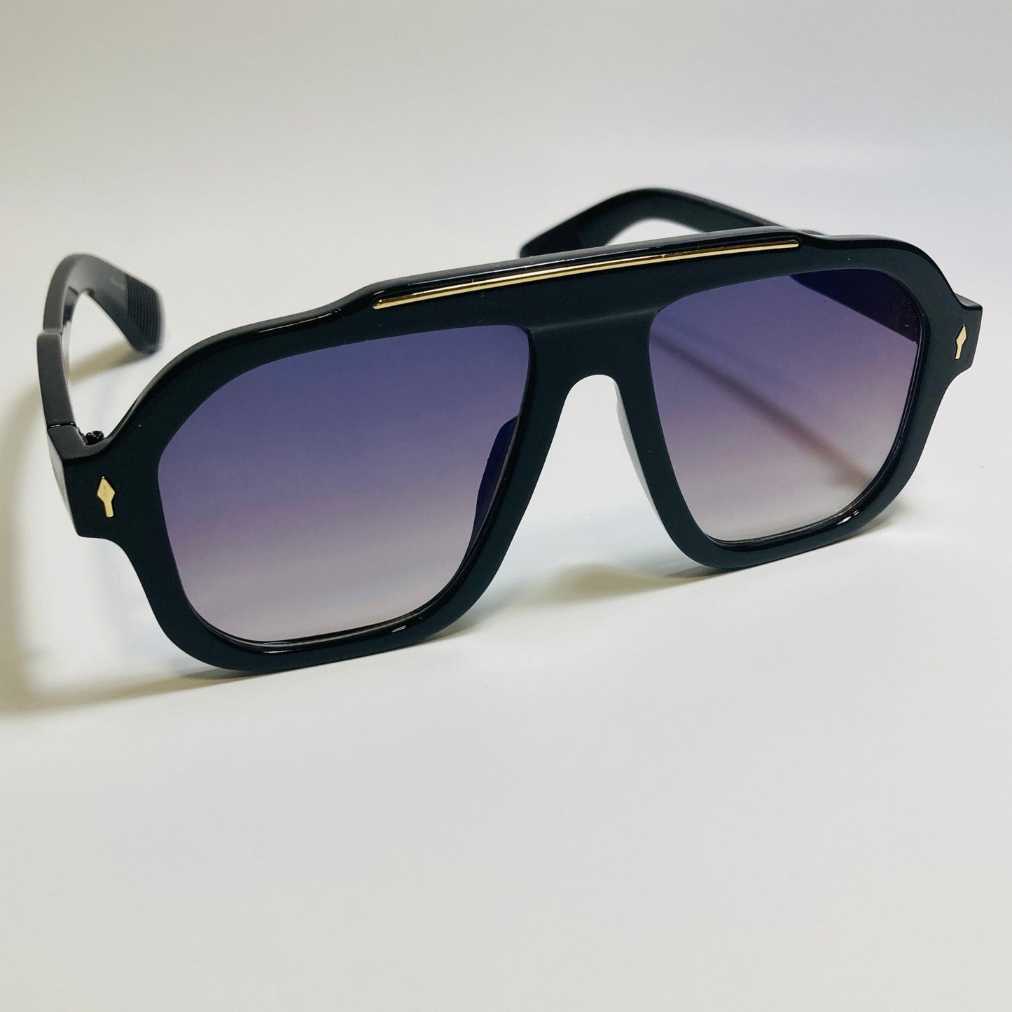 Mens and womens unisex black gold and blue square aviator 70s sunglasses