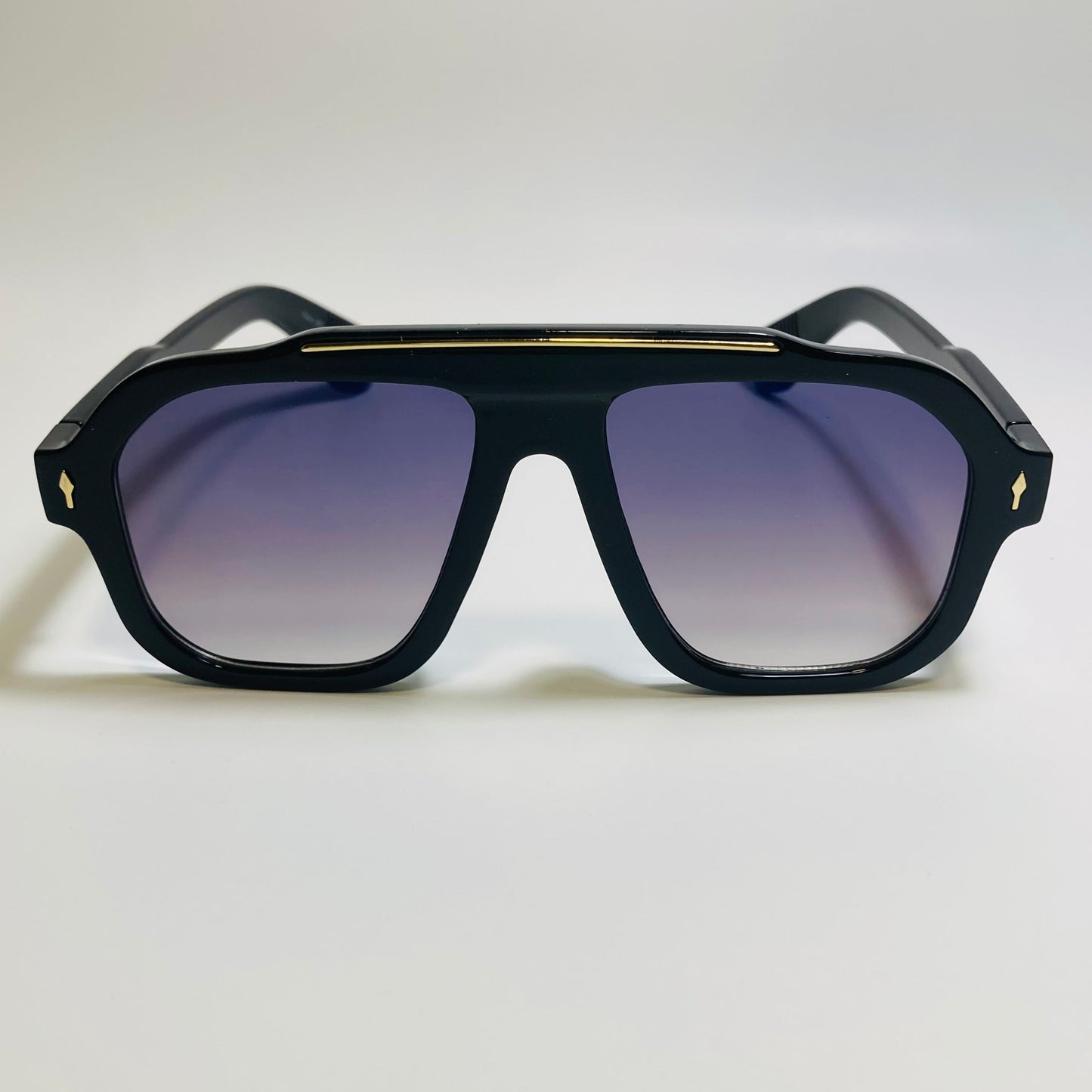 Mens and womens unisex black gold and blue square aviator 70s sunglasses
