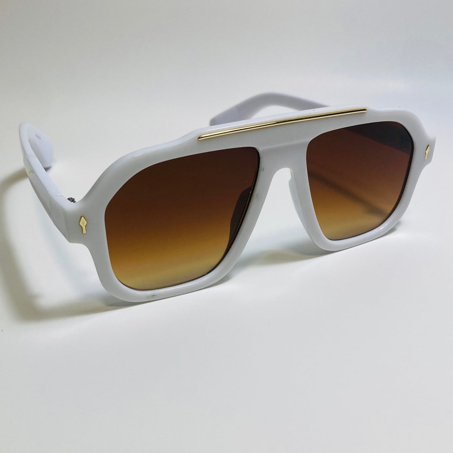 Mens and womens unisex brown gold and white square aviator 70s sunglasses