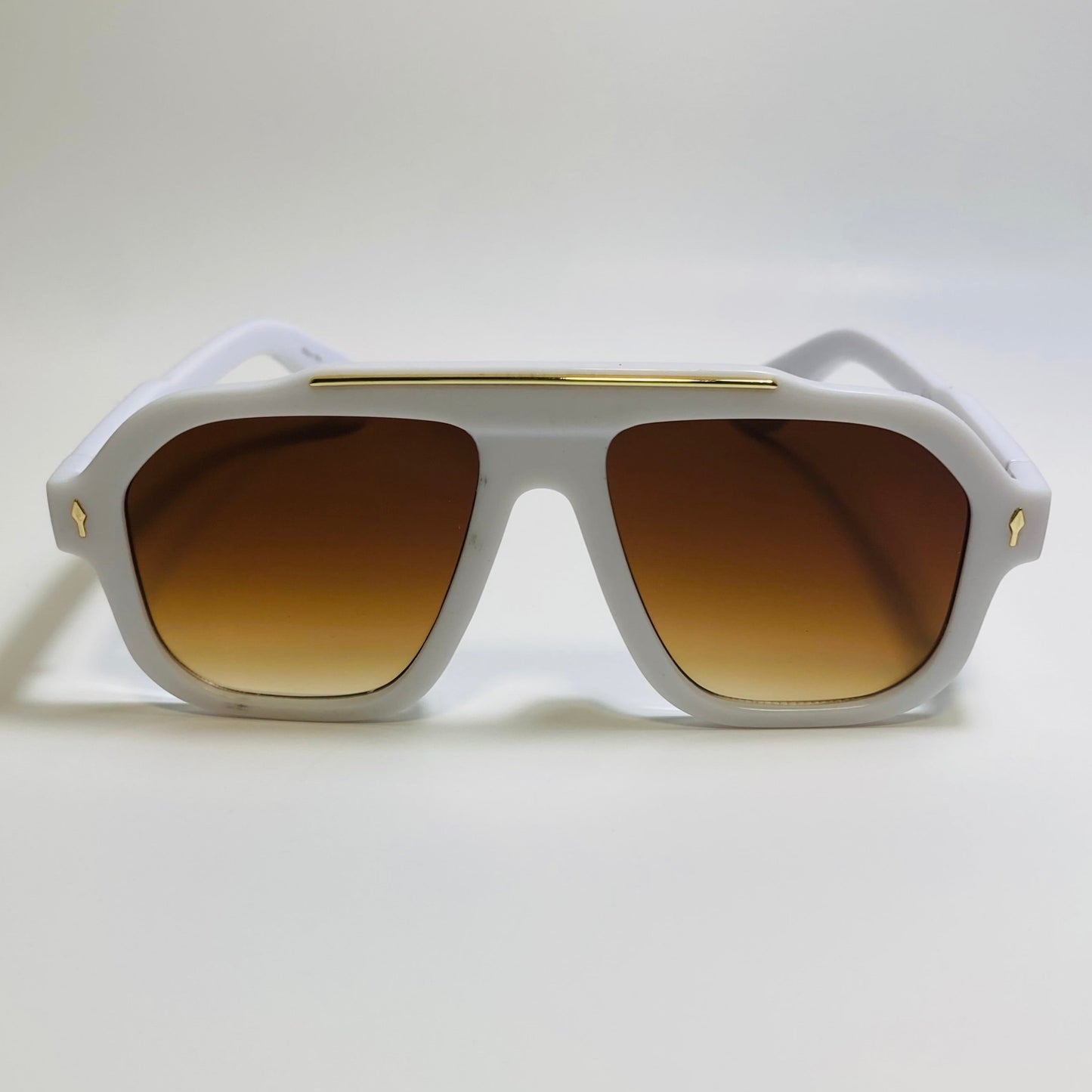 Mens and womens unisex brown gold and white square aviator 70s sunglasses