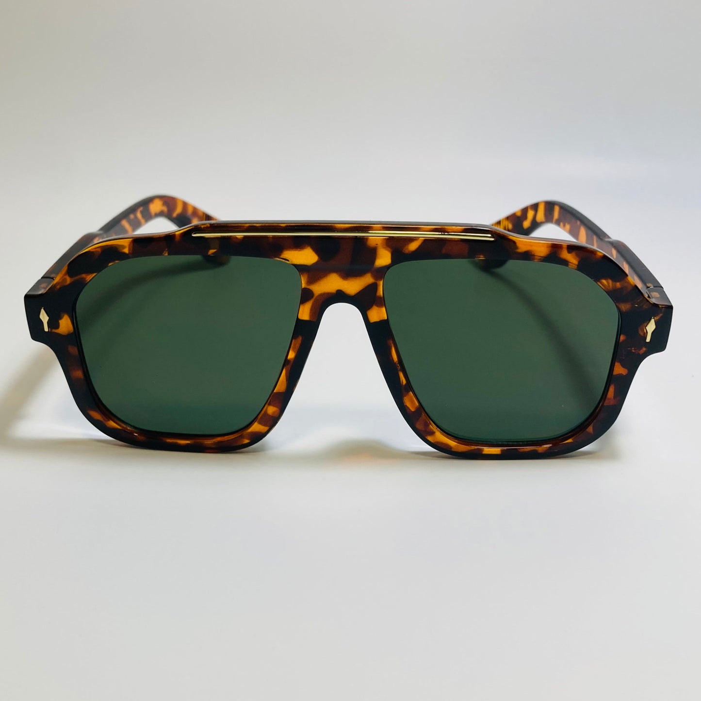 Mens and womens unisex brown gold and green square aviator 70s sunglasses