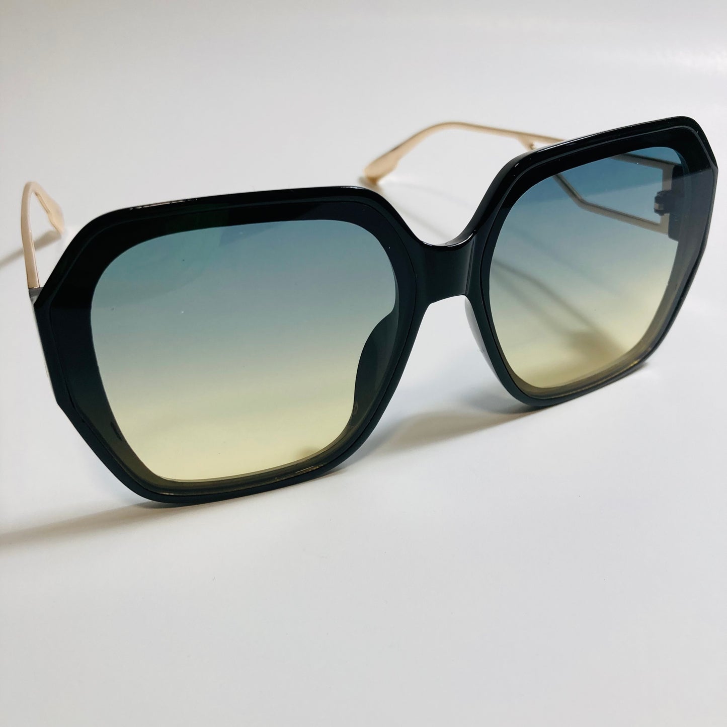 womens black blue and yellow oversize square sunglasses